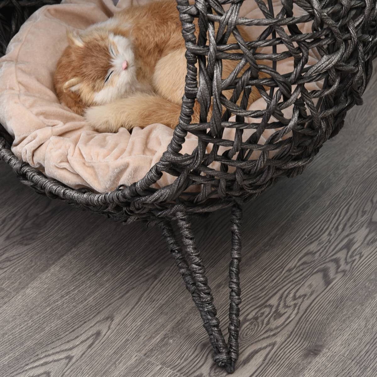 PawHut Katzenkorb Silbergrau Rattan B/H/L: ca. 52x58x52 cm