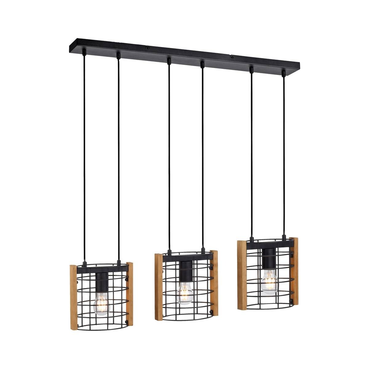 Just Light Pendelleuchte DRAIN 15252-18 kiefer schwarz Holz Metall B/H/T: ca. 82x150x12 cm E27 3 Brennstellen