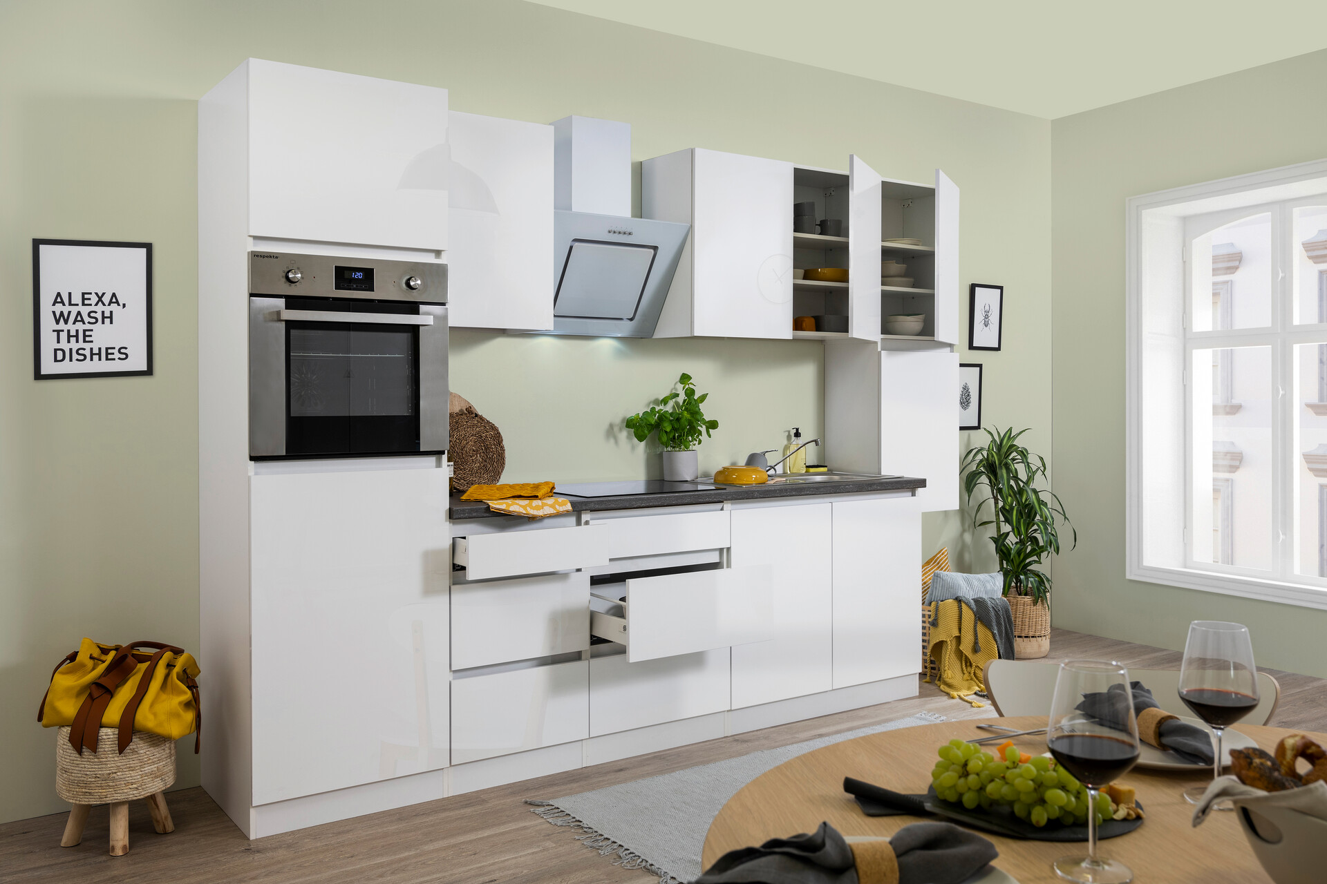 Respekta Küchenblock Premium weiß hochglänzend B/H/T: ca. 320x220,5x60 cm