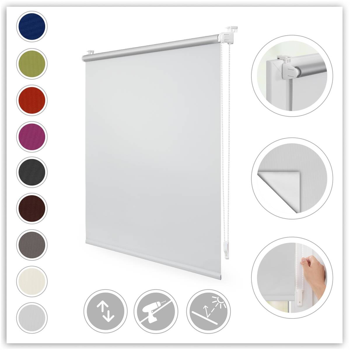 LICHTBLICK Thermo Klebe-/Klemmrollo Verdunklungsqualität weiß B/L: ca. 100x150 cm