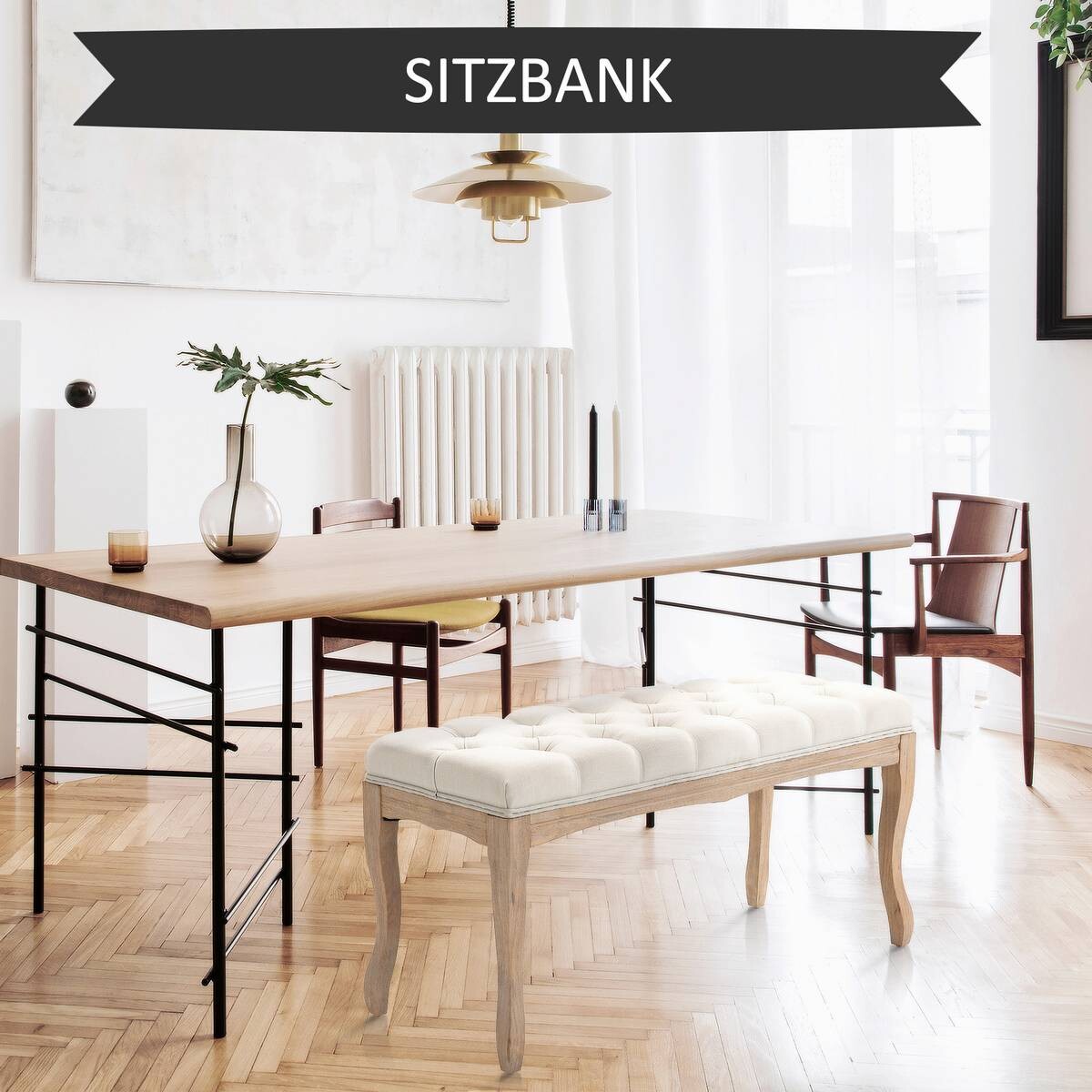 Polsterbank 837-178BG beige B/H/T: ca. 110x48x40 cm