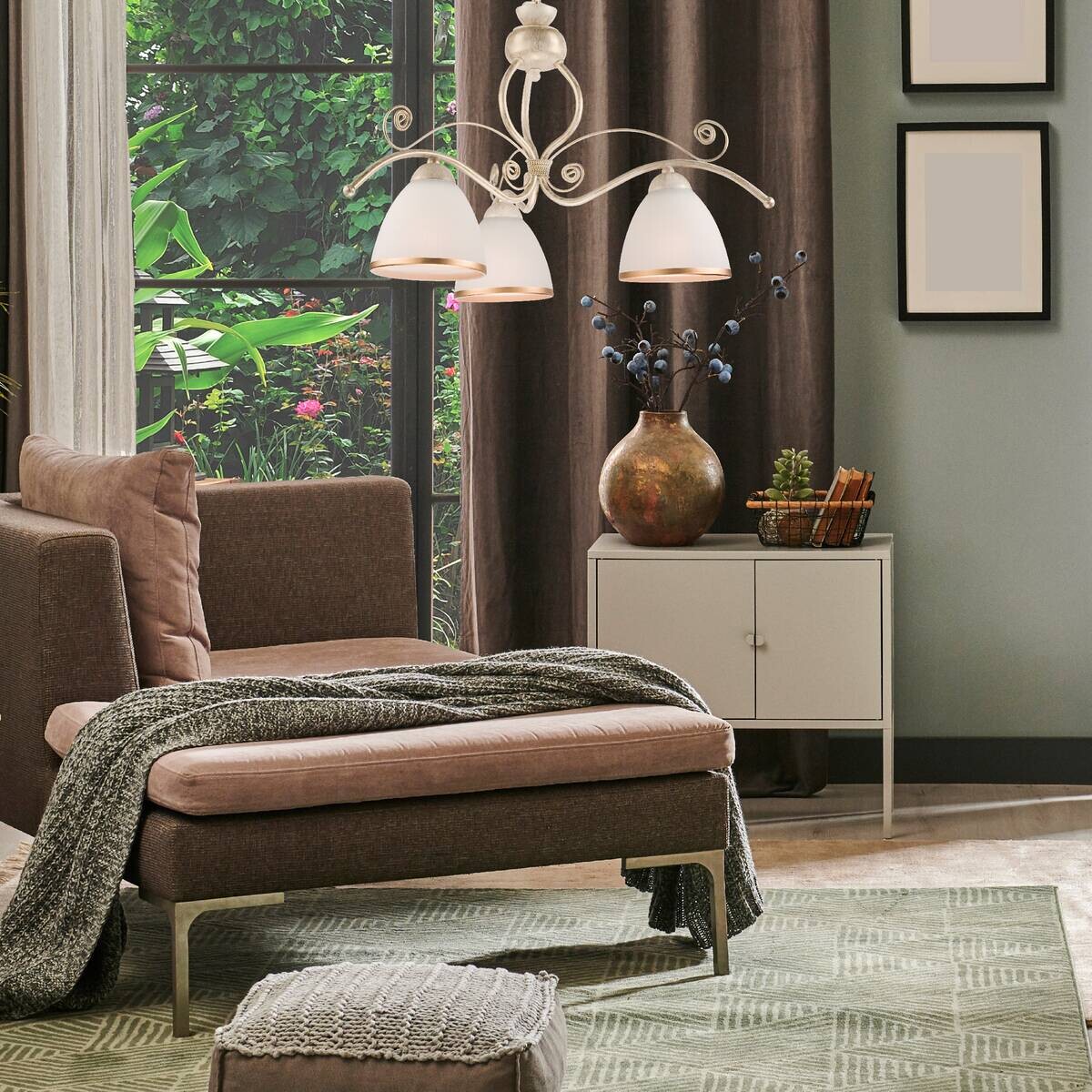 Lamkur Pendelleuchte RETRO II 19192 weiß Glas Stahl H/L: ca. 73x41 cm E27 3 Brennstellen