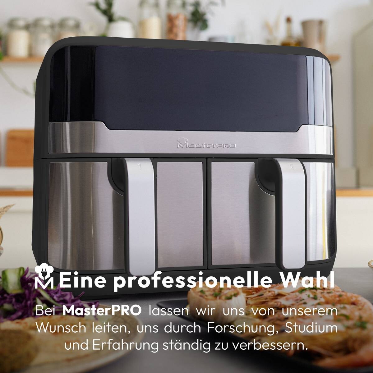 MASTERPRO Heißluftfritteuse Doppelbehälter BGMP-9178-BK silber Metall B/H/T: ca. 45x35,5x38 cm ca. 9 l