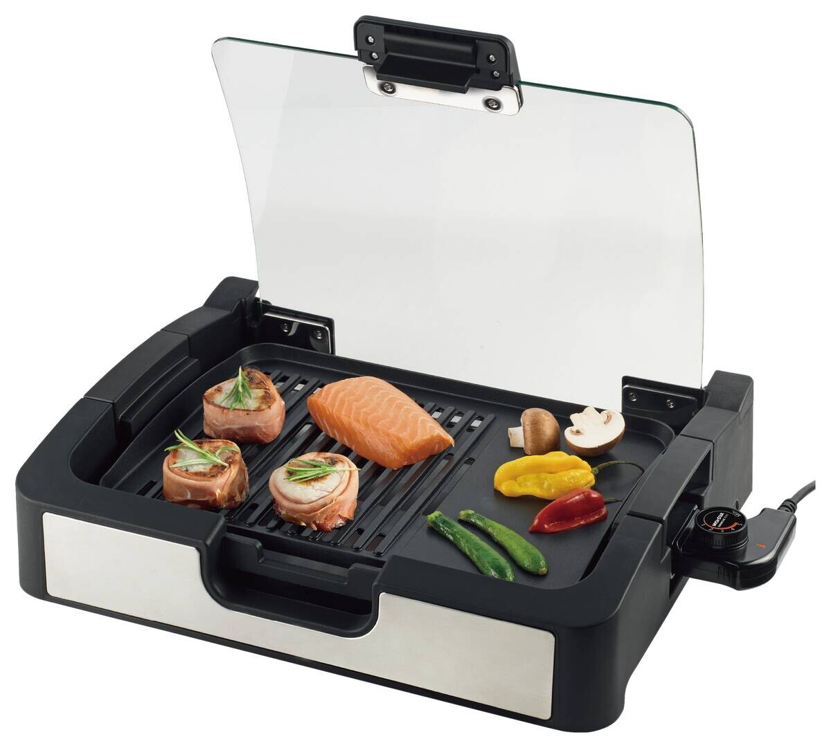 POCOline Grill schwarz Glas Metall Kunststoff B/H/L: ca. 34,5x9,5x50 cm