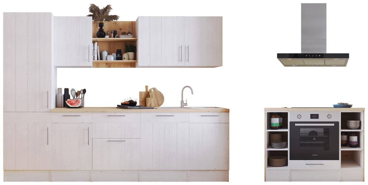 Respekta Inselküche Anton weiß Lärche Nachbildung B/H/T: ca. 280x211x60 cm