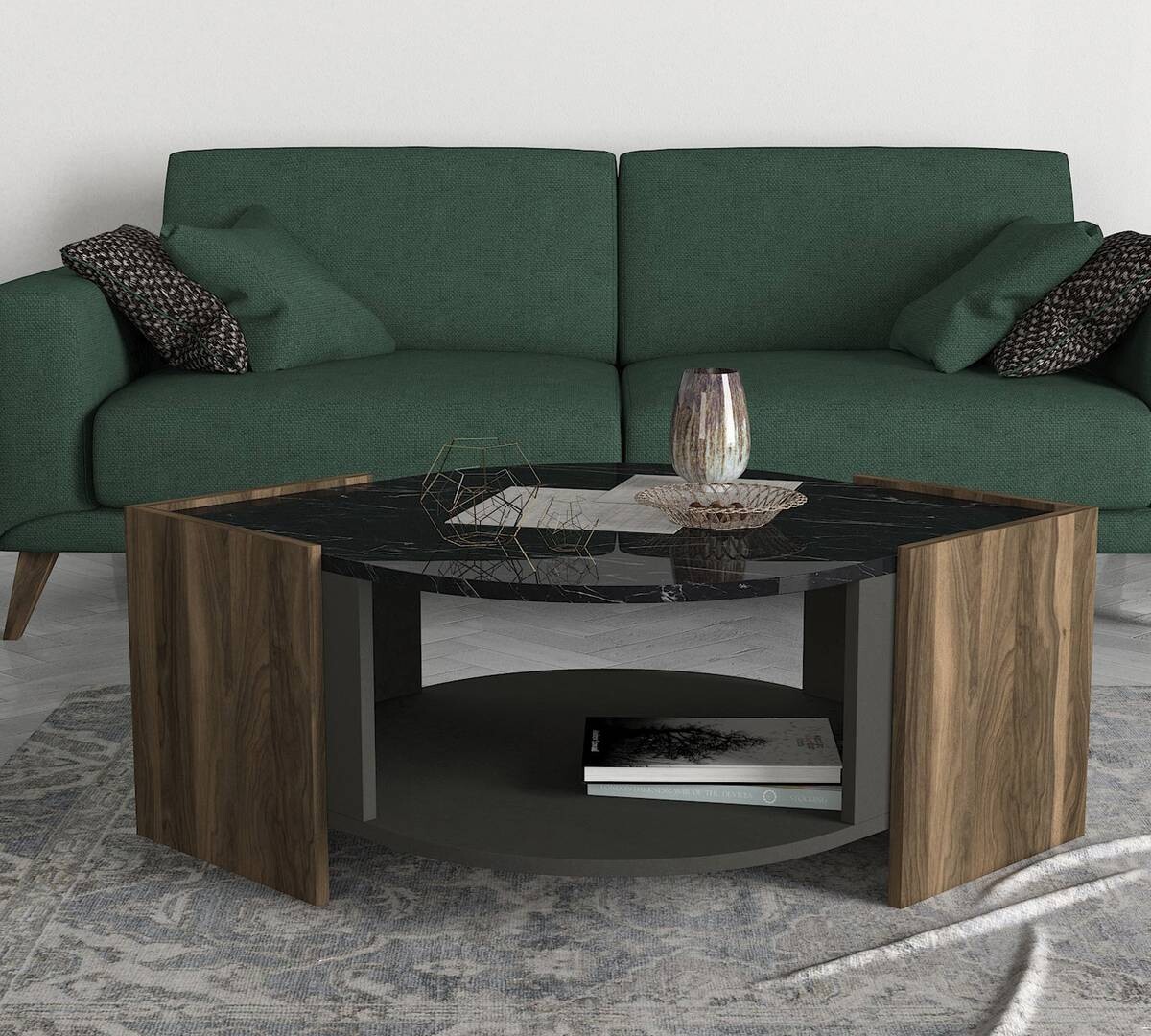 Couchtisch Marbel walnuss Nachbildung Marmoroptik B/H/T: ca. 75x40x75 cm