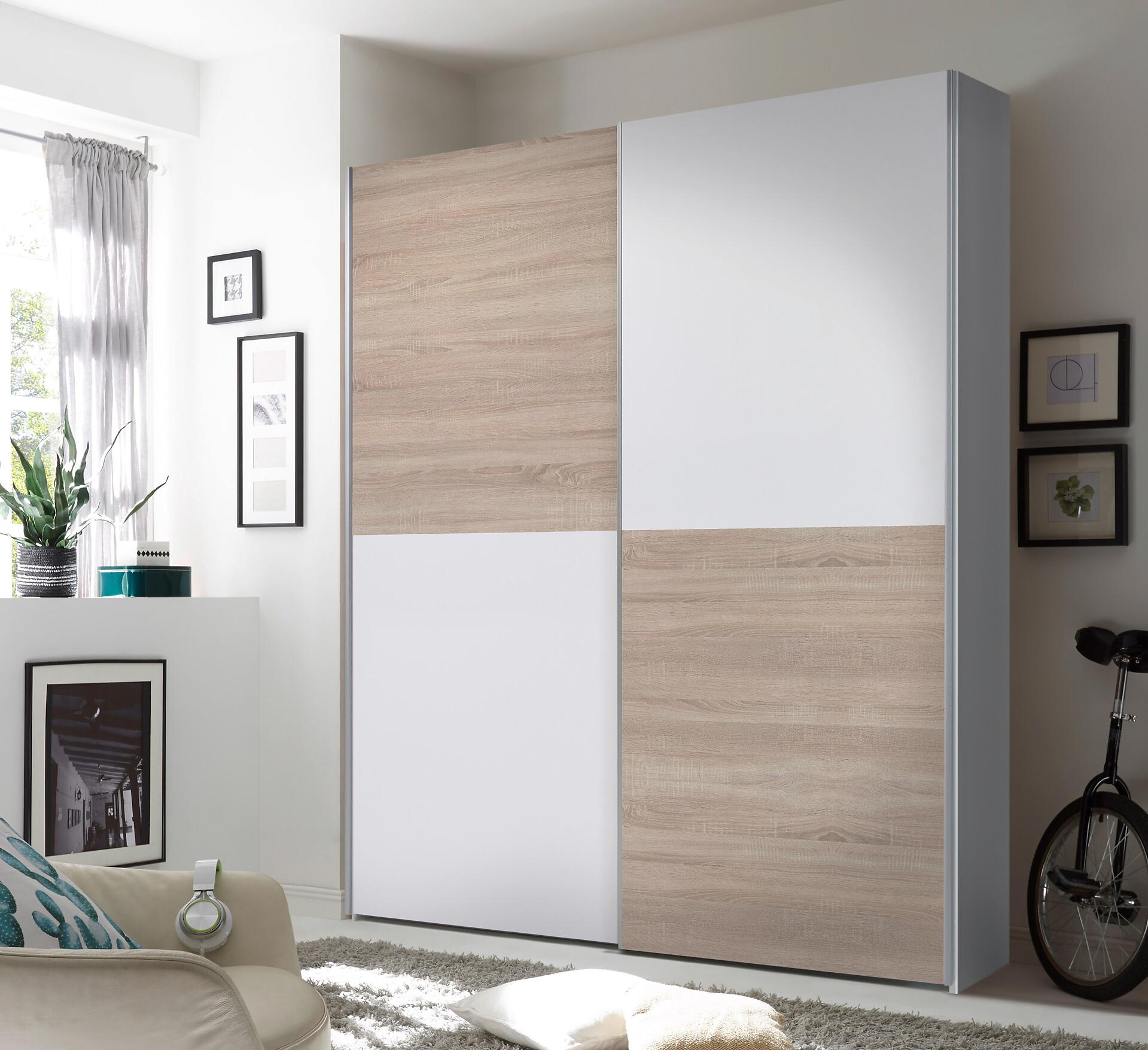 Schwebetürenschrank Time weiß Eiche Sonoma Nachbildung B/H/T: ca. 170x195x59 cm