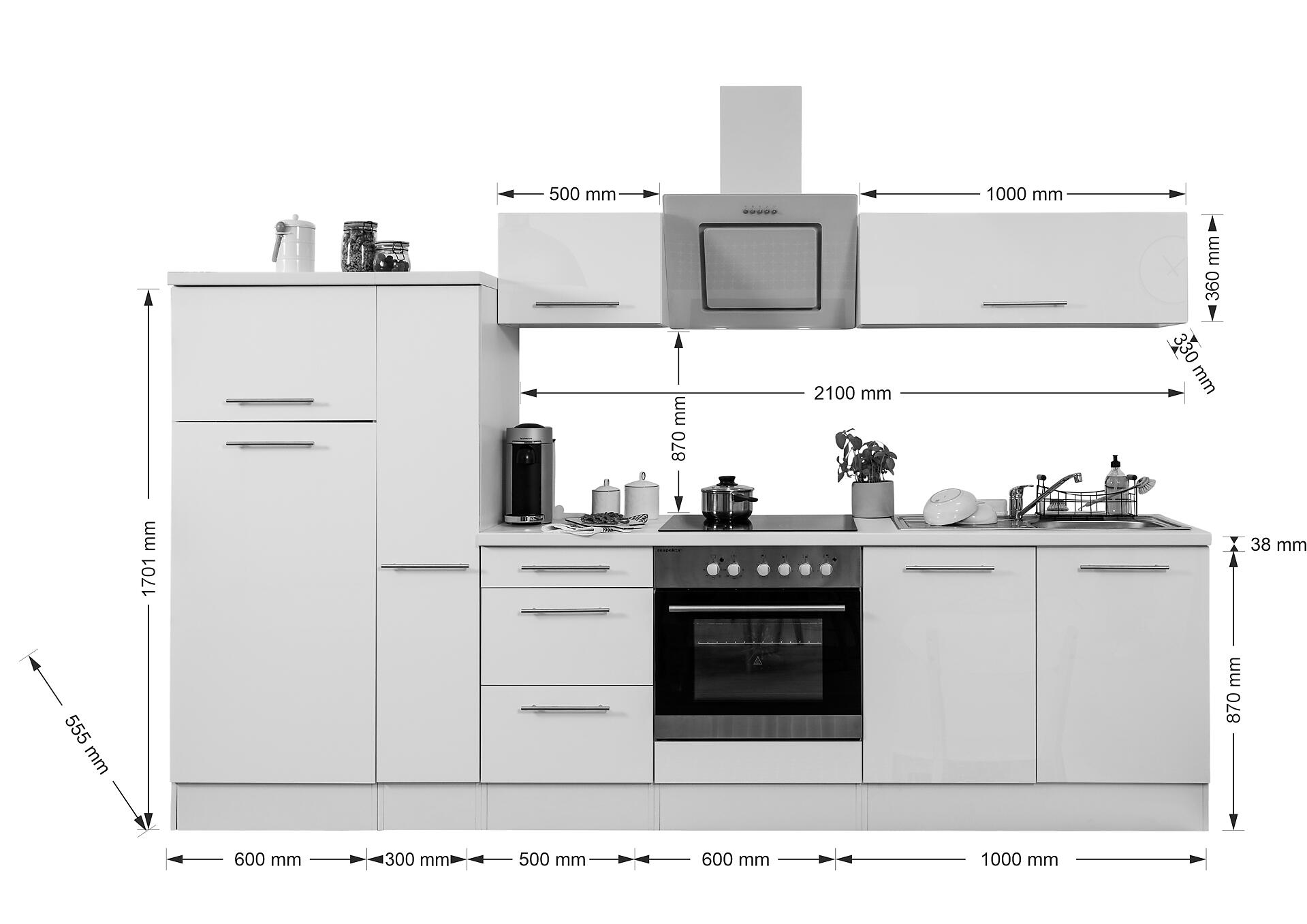 Respekta Küchenblock Amanda schwarz Hochglanz B/H/T: ca. 300x200x60 cm
