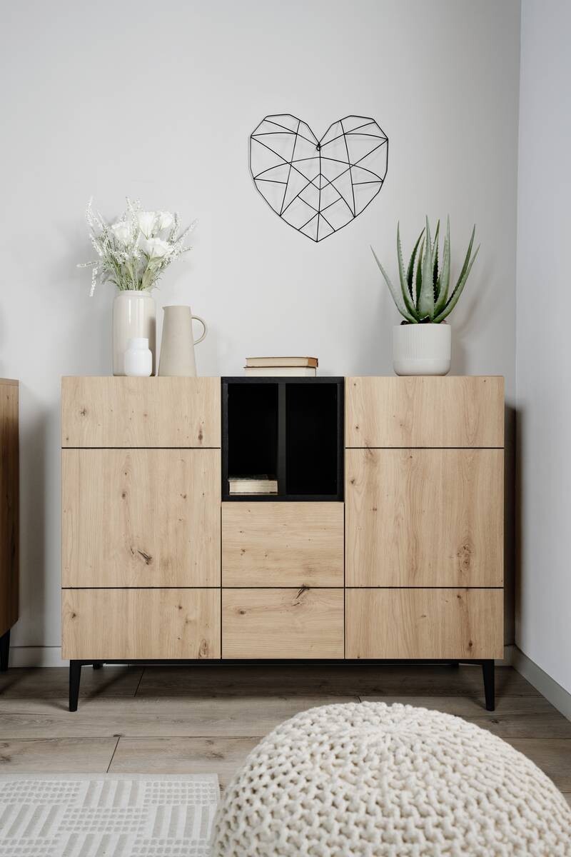 Kommode Nola Eiche Artisan Nachbildung schwarz B/H/T: ca. 120x90x42 cm