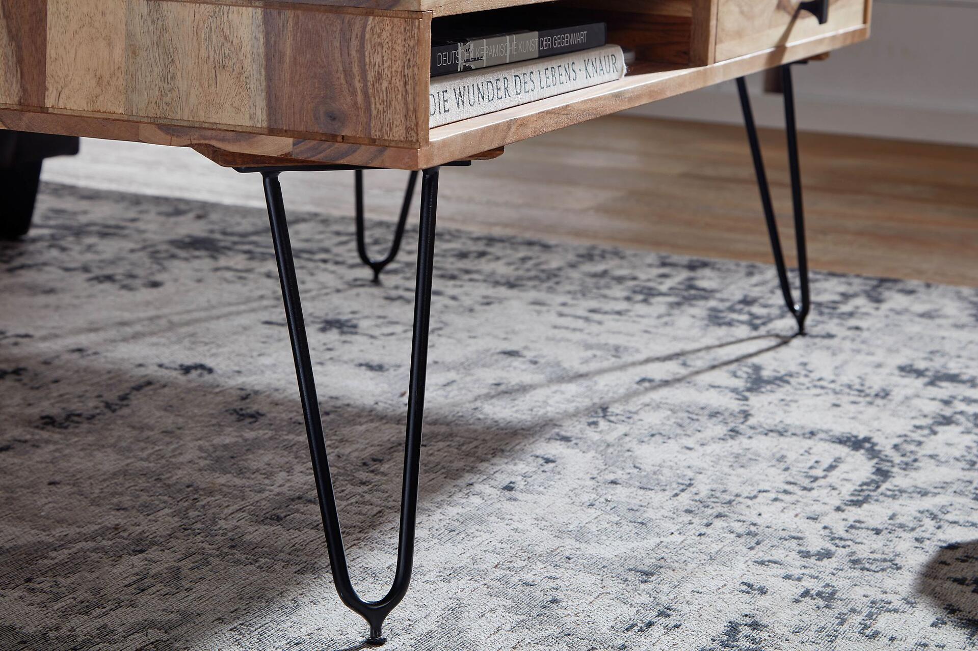 Wohnling Couchtisch natur schwarz Akazie Metall B/H/T: ca. 110x40x60 cm