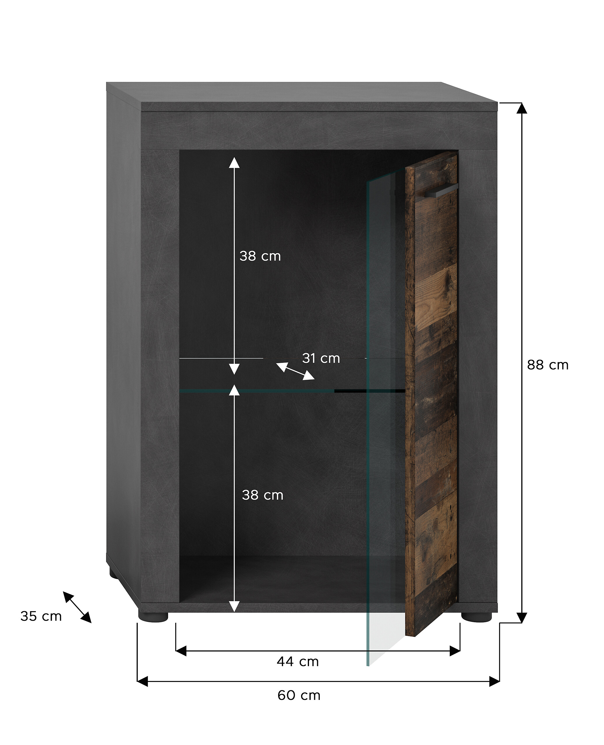 Vitrine Jam Matera Nachbildung Old Wood Nachbildung B/H/T: ca. 86x60x35 cm