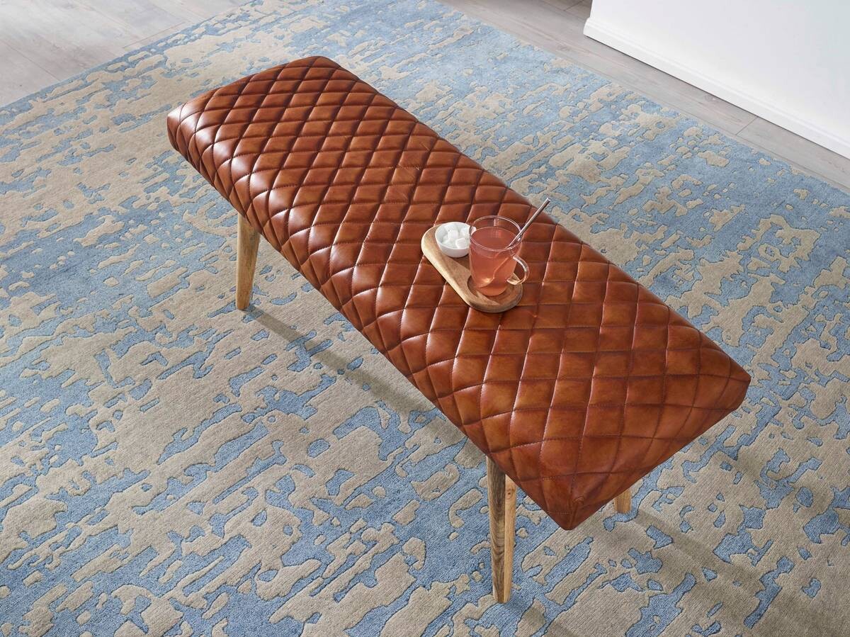 Wohnling Sitzbank braun natur Leder Echtholz B/H/T: ca. 115x53x38 cm