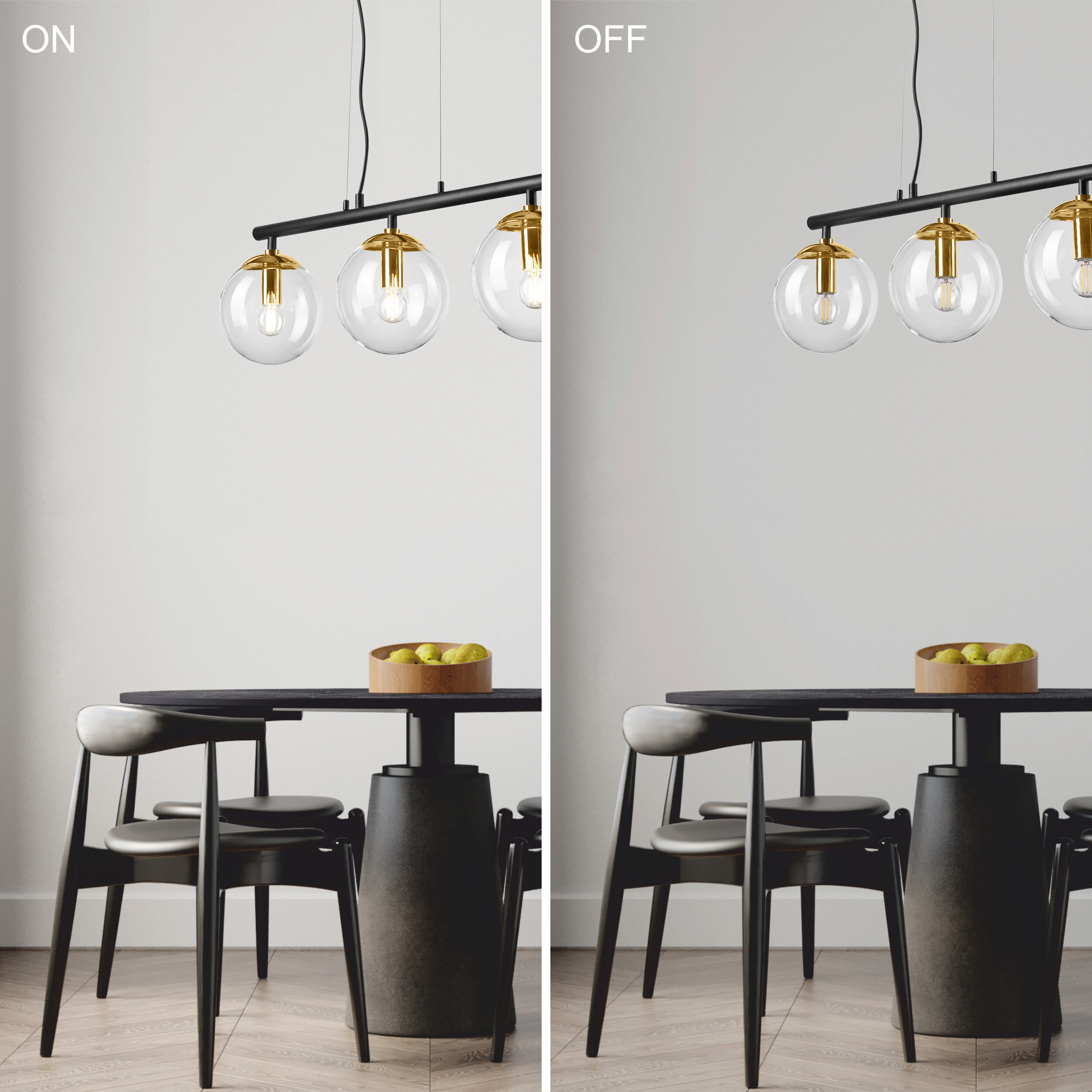 Lamkur Deckenleuchte gold Stahl Glas B/H/L: ca. 12x150x70 cm E14 3 Brennstellen