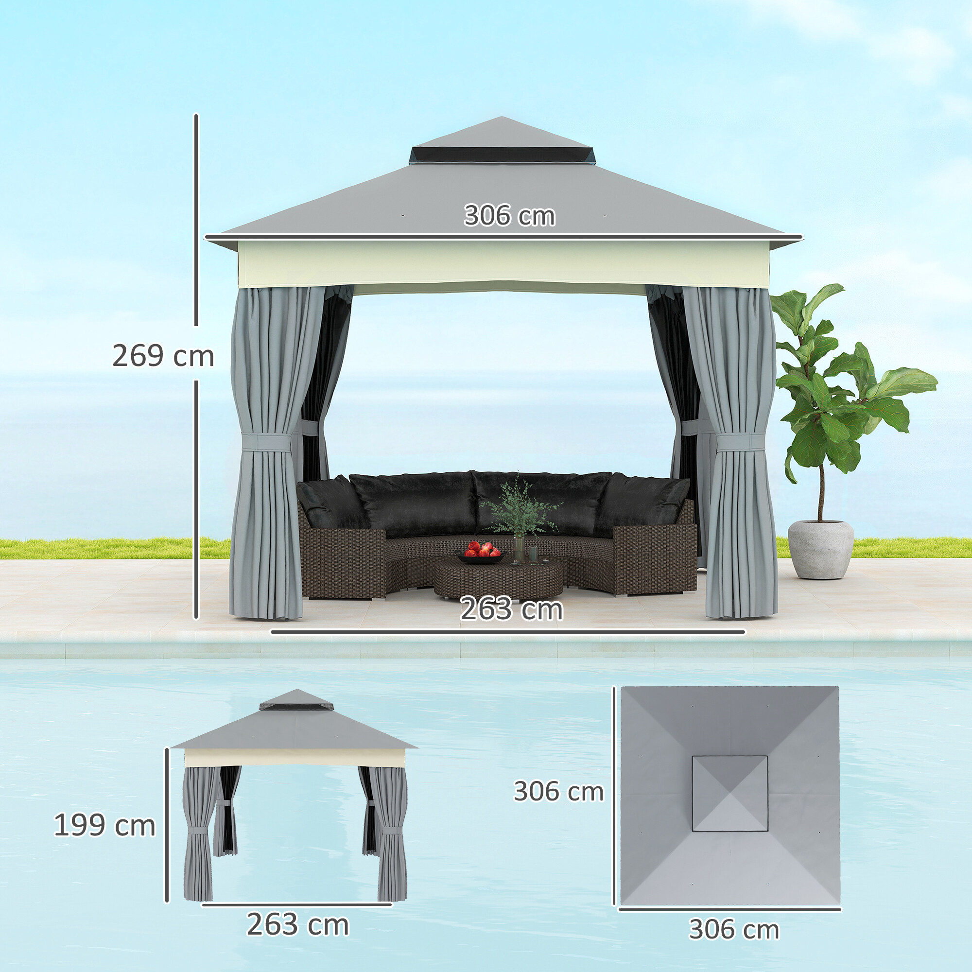 Outsunny Pavillon dunkelgrau Polyester B/H/L: ca. 306x269x306 cm