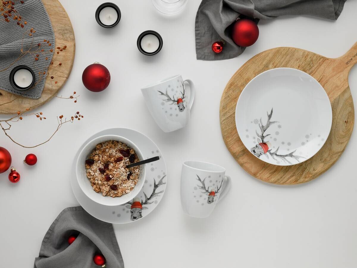 CreaTable Frühstückservice Hirsch weiß Porzellan 18 tlg.