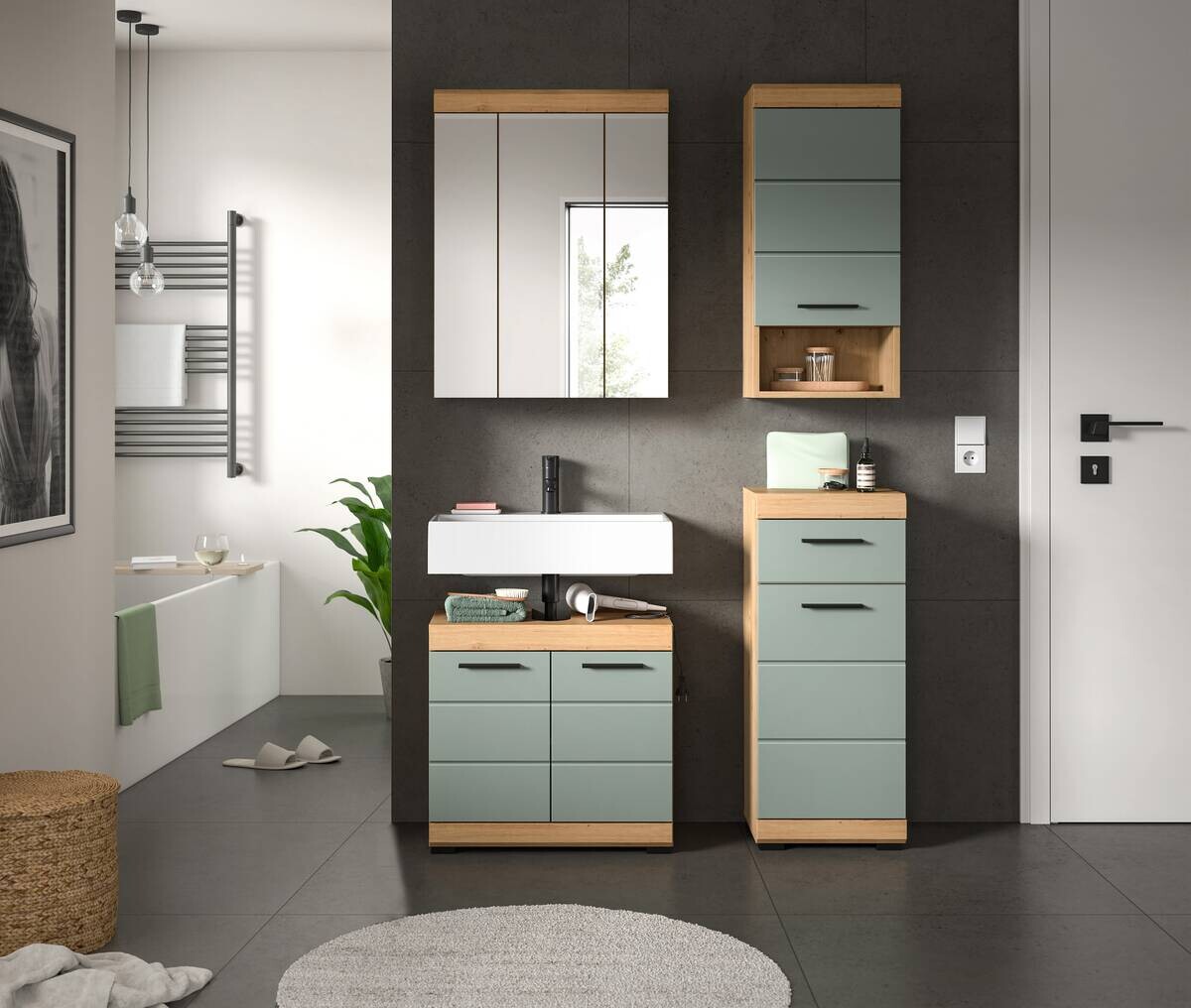 Badezimmer-Set Scout Eiche Artisan Nachbildung salbei Nachbildung B/H/T: ca. 112x191x34 cm