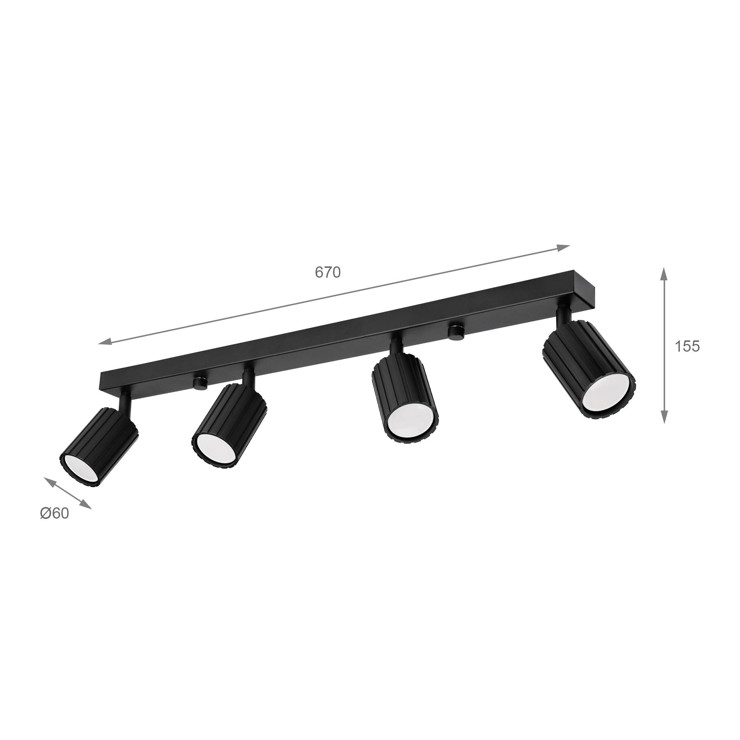 Lamkur Strahler Prisma schwarz Stahl B/H/L: ca. 6,5x16,5x81 cm 4 Brennstellen