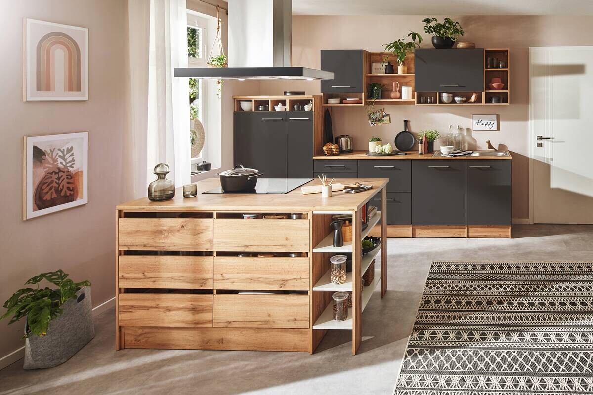 Respekta Winkelküche Hilde grau matt B/H/T: ca. 310x205x60 cm