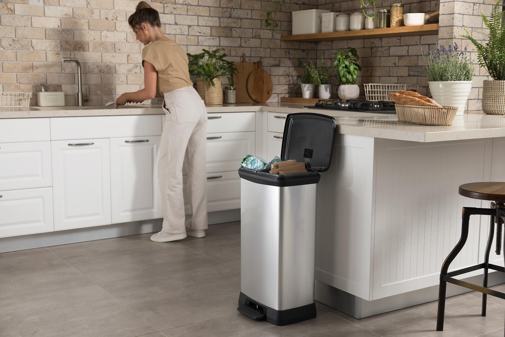 Curver Abfalleimer silber B/H/L: ca. 30x73x40 cm