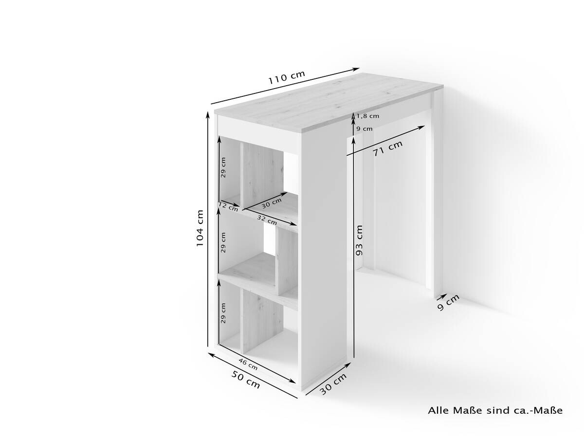 Bartisch MOBY Eiche Artisan Nachbildung weiß B/H/T: ca. 110x104x50 cm