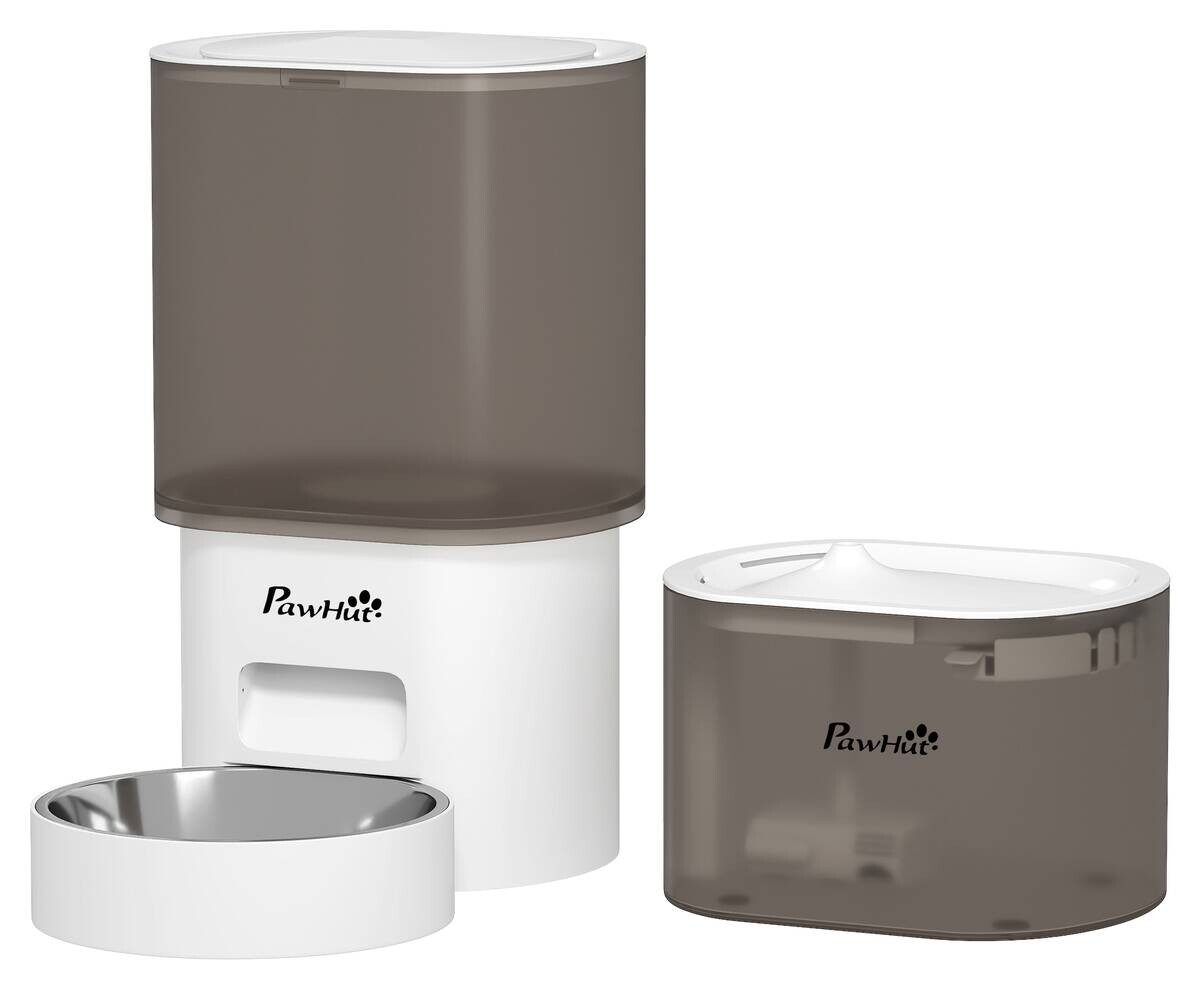 PawHut Futter- und Trinkbrunnen-Set weiß Edelstahl B/H/L: ca. 18x29,5x27,5 cm