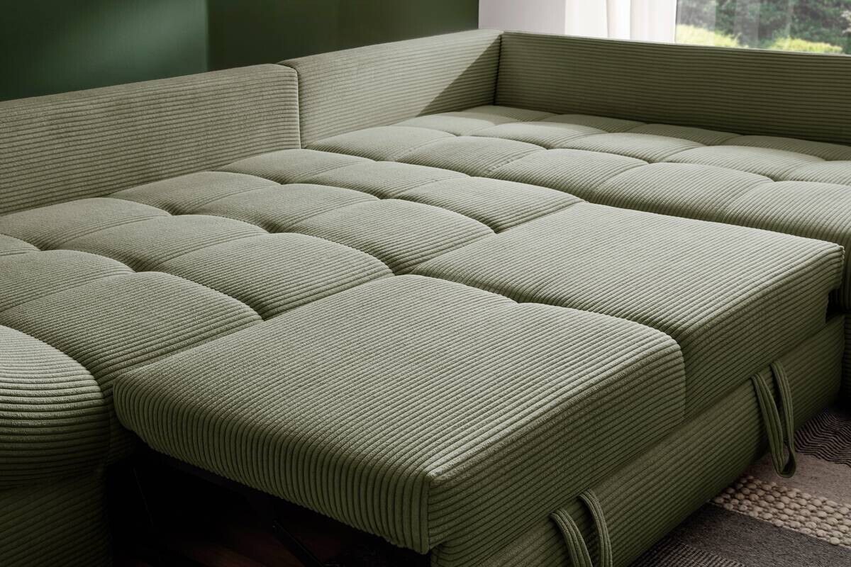 Ecksofa mit Bettfunktion grün Microfaser B/H/T: ca. 303x88x202 cm