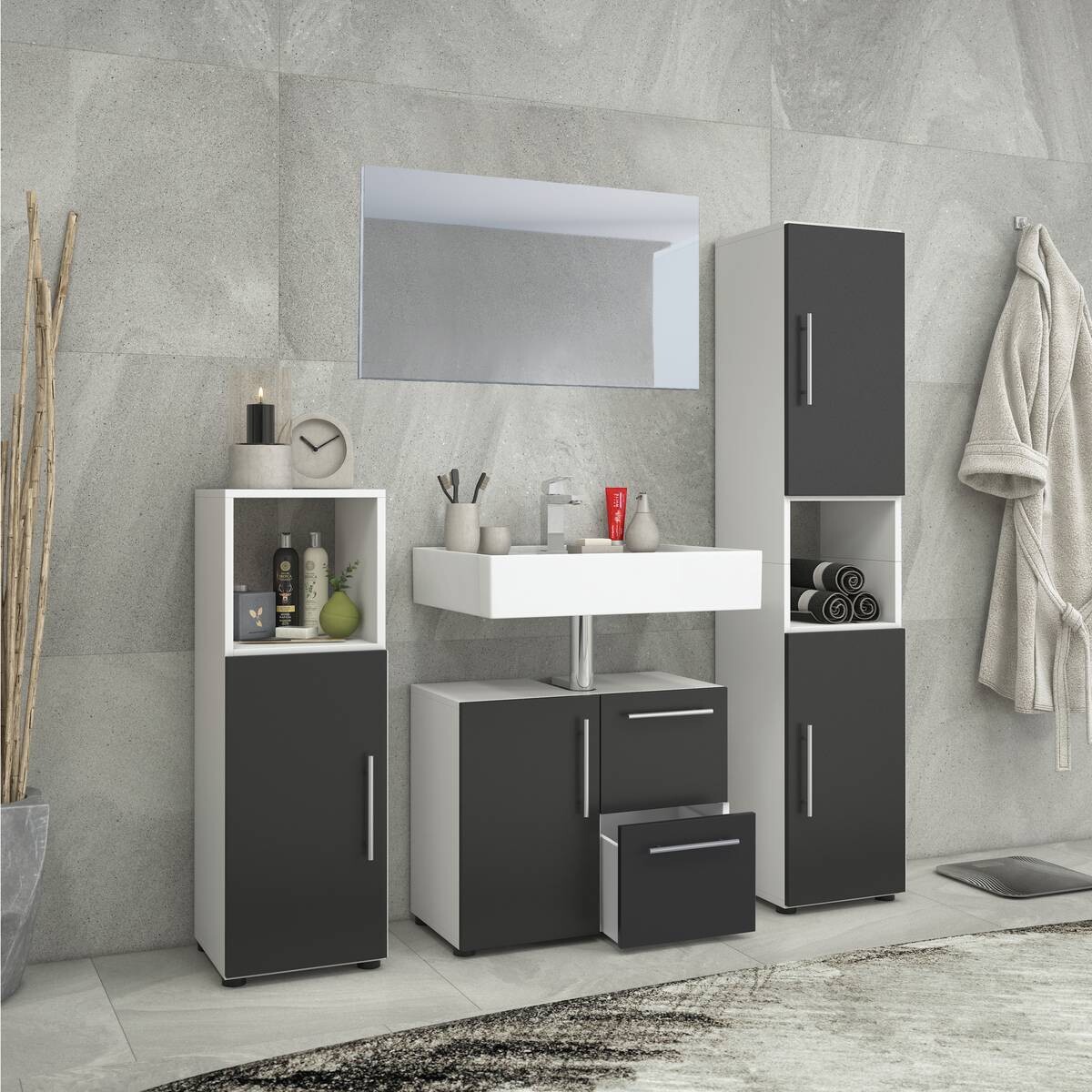 Badezimmer-Set Flandu weiß schwarz B/H/T: ca. 61x51x32 cm