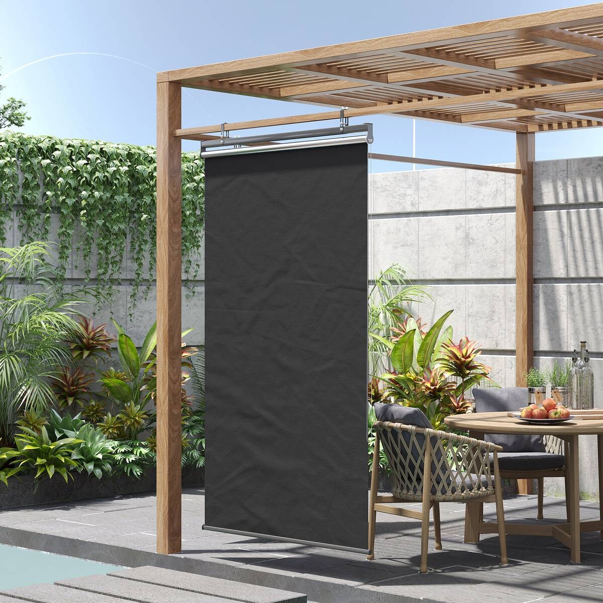 Outsunny Senkrechtmarkise mit Stahlrahmen dunkelgrau B/H/L: ca. 38x222x124 cm