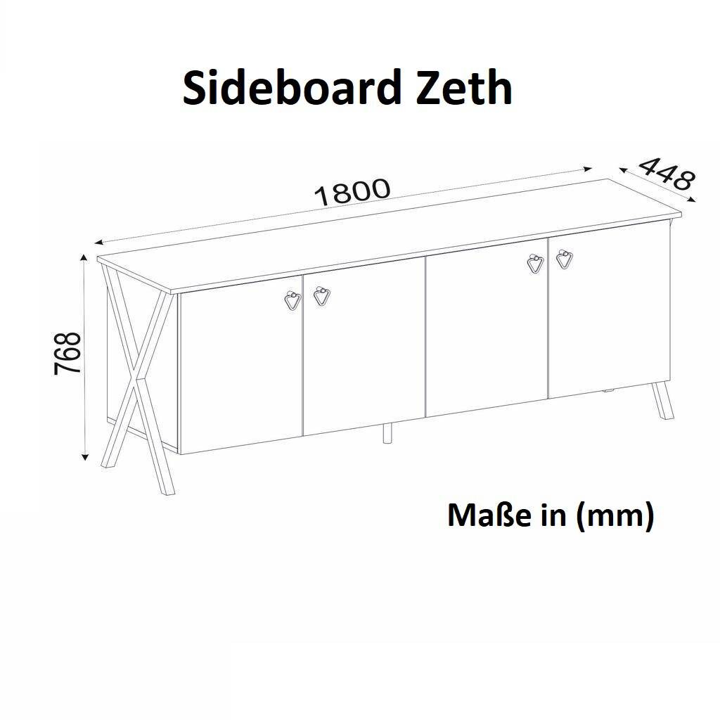 Sideboard Zeth Eiche Nachbildung B/H/T: ca. 180x76,8x44,8 cm