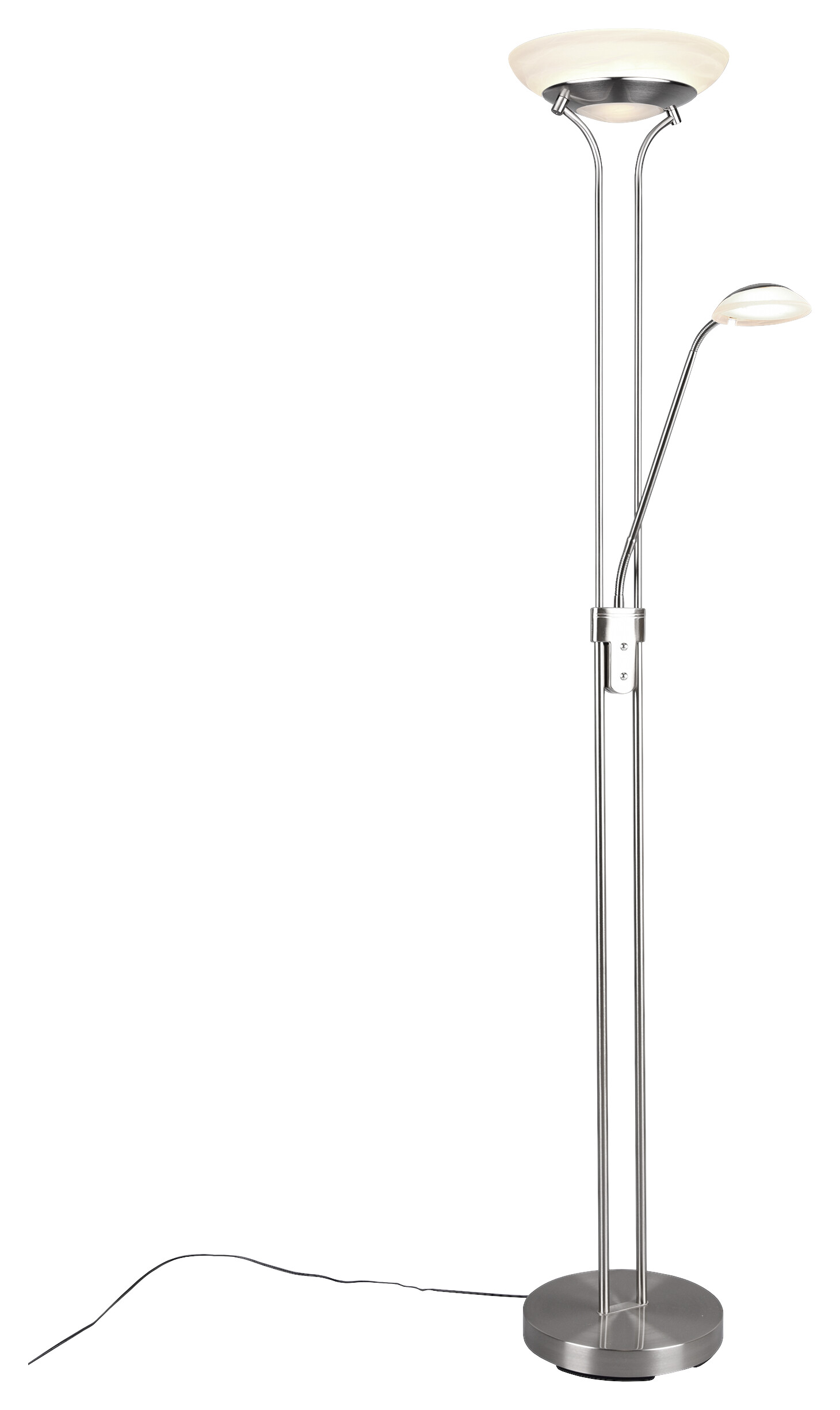 Reality Stehleuchte Orson nickel matt weiß Metall Glas H/D: ca. 180x32 cm