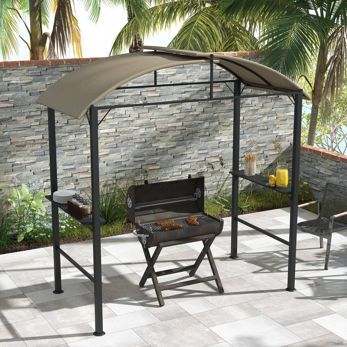 Outsunny Grillpavillon khaki Stahl B/H/L: ca. 110x235x233 cm