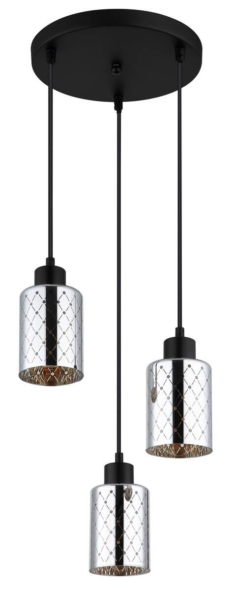 GLOBO Hängeleuchte mattschwarz klar Chrom Metall PVC Glas H/D: ca. 120x29 cm E27 3 Brennstellen