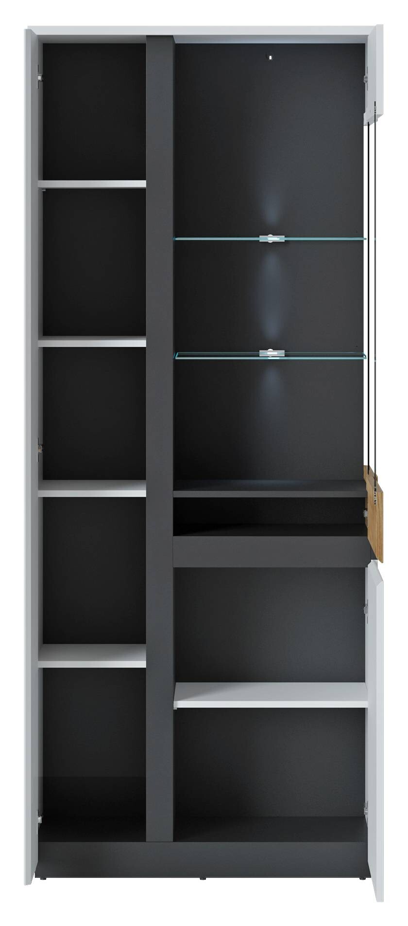 Standvitrine Novena weiß Eiche Catania Nachbildung schwarz matt B/H/T: ca. 84x200x40 cm
