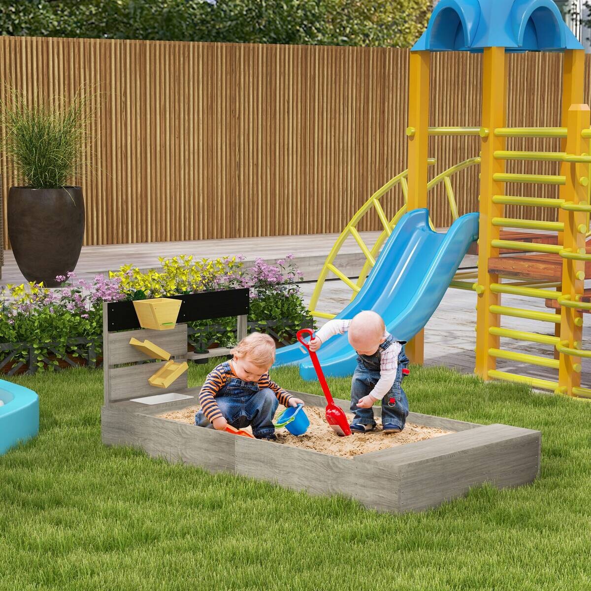Outsunny Sandkasten grau