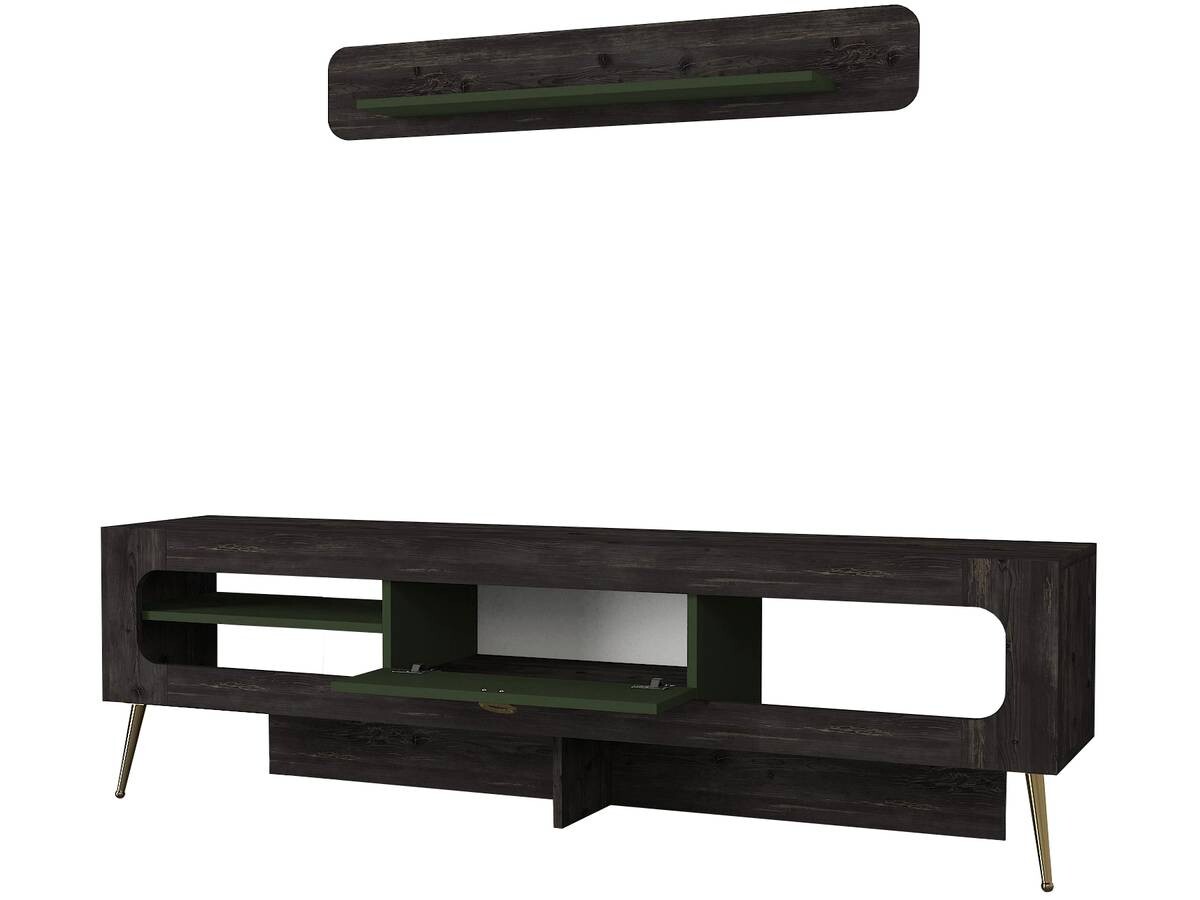 Wohnwand Milandra Rebab braun dunkelgrau dunkelgrün B/H/T: ca. 180x55x31,5 cm