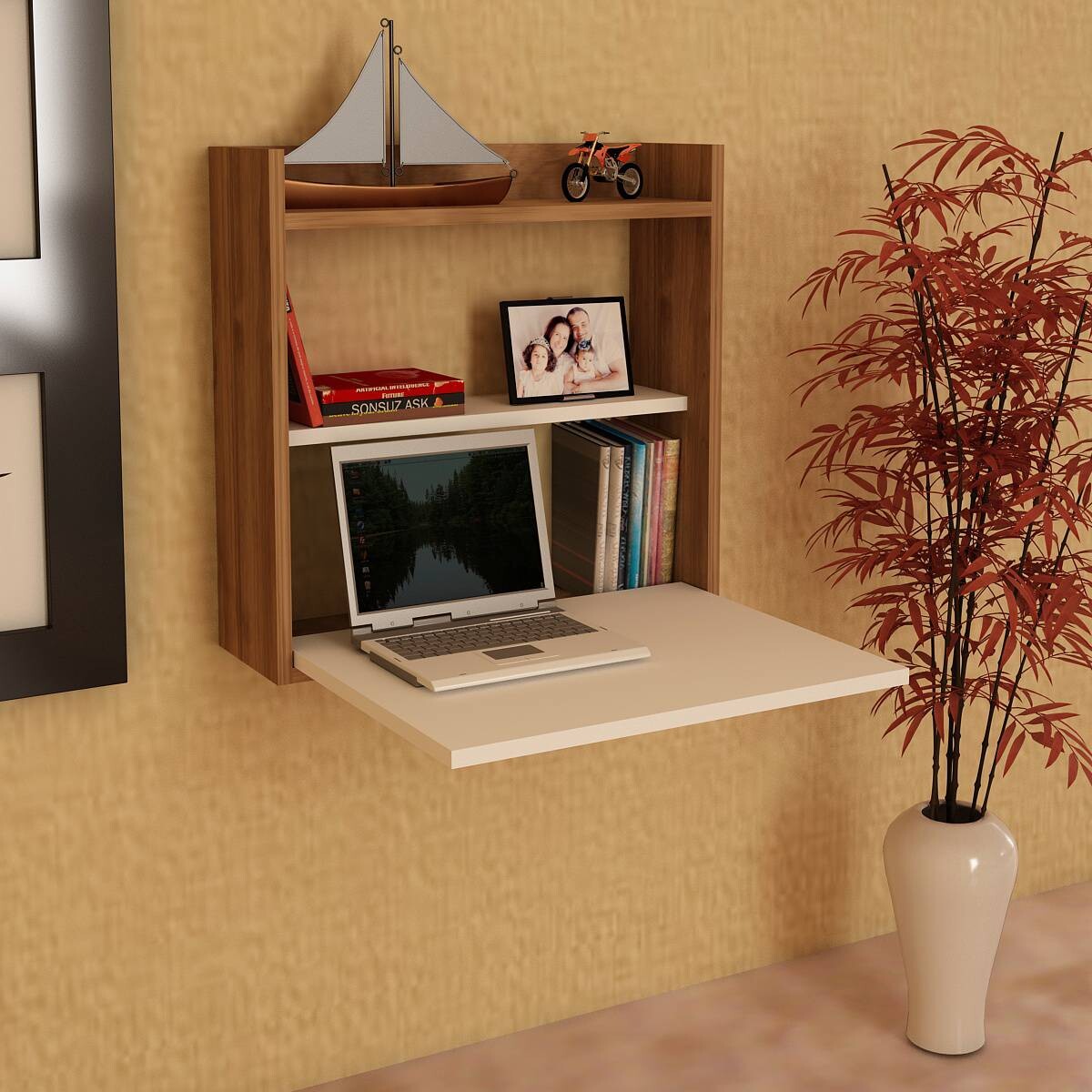 Schreibtisch Laptop weiß walnuss Nachbildung B/H/T: ca. 60x60x20 cm