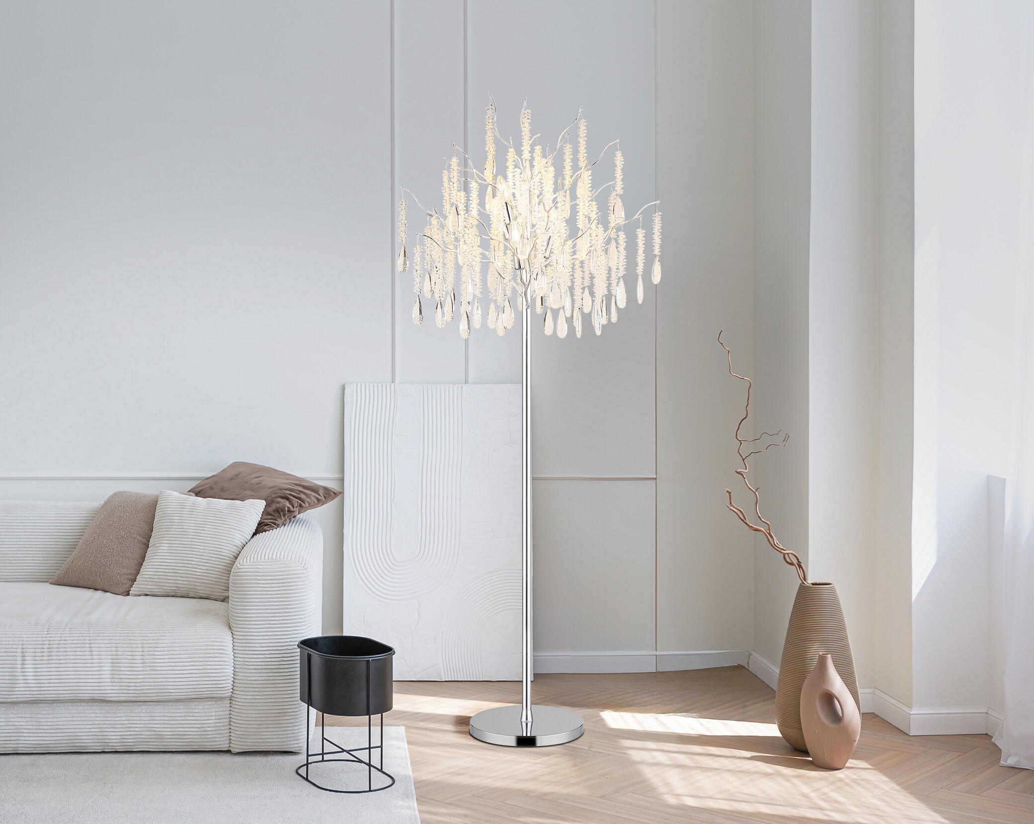 GLOBO Stehleuchte klar silber Glas Metall H/D: ca. 165x55 cm E14 5 Brennstellen