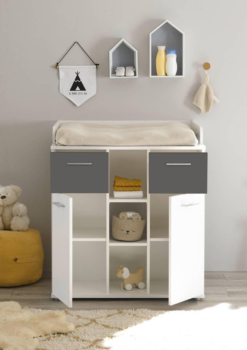 Wickelkommode Alex weiß Graphit B/H/T: ca. 89x101x78 cm