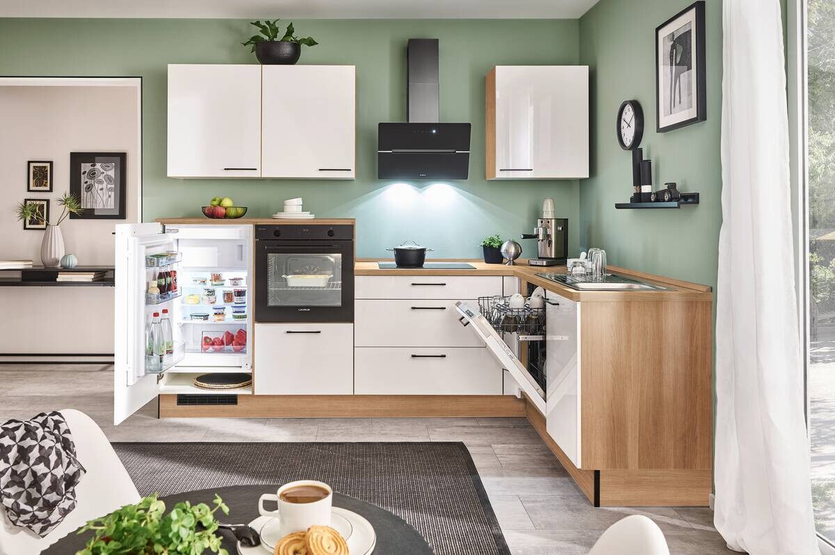 pino Winkelküche PN215 Magnolienweiß Hochglanz B/H/T: ca. 275x220x175 cm