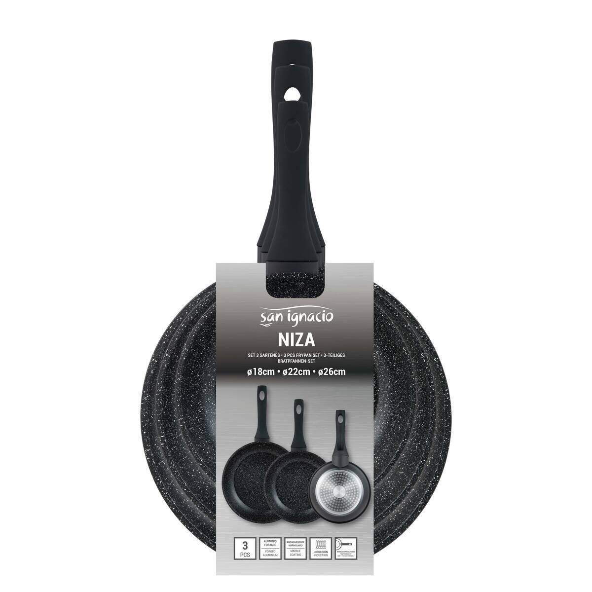 SAN IGNACIO Pfannen-Set NIZA schwarz Aluminium 3 tlg.