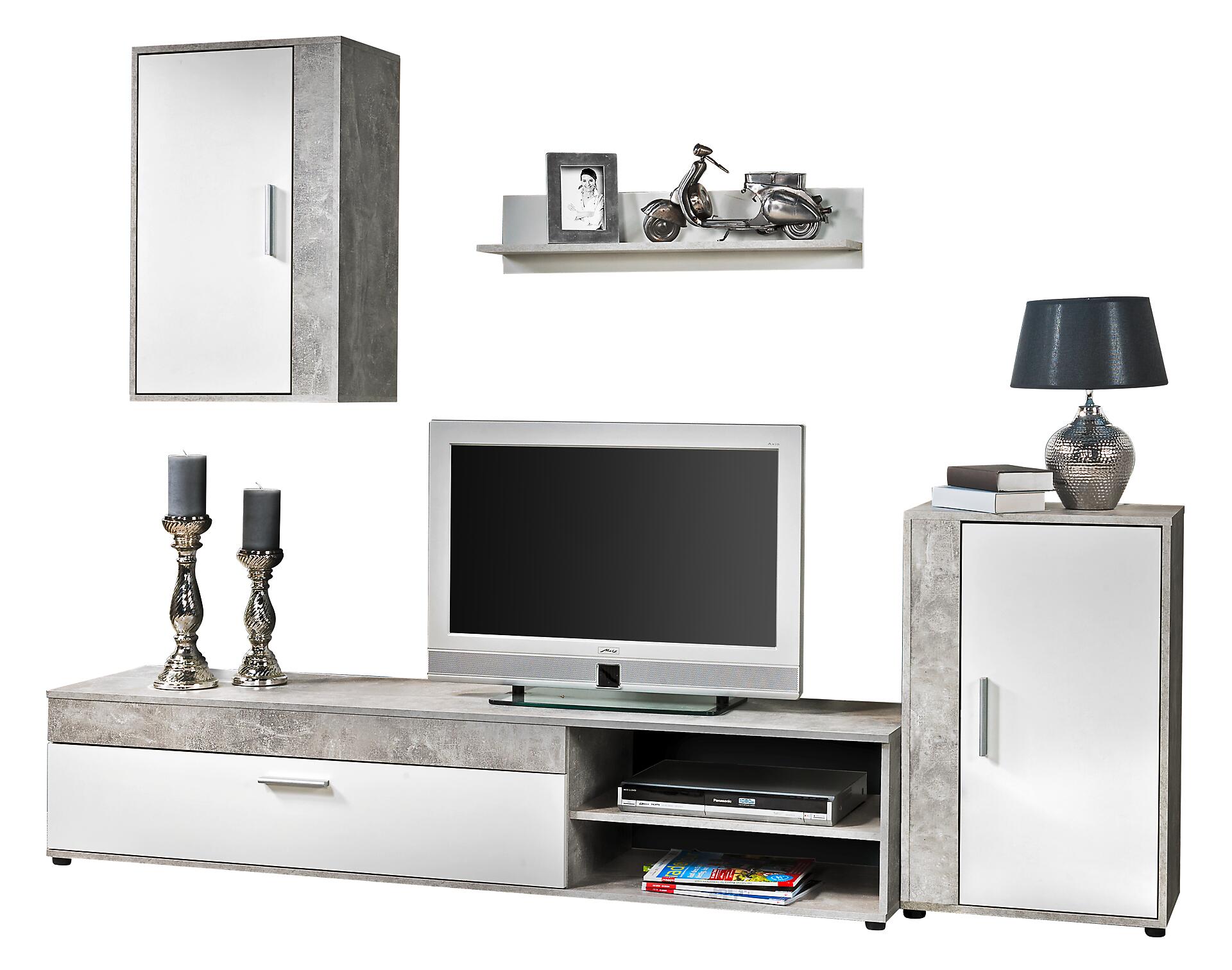 Wohnwand Lima Beton Optik weiß B/H/T: ca. 230x170x42 cm