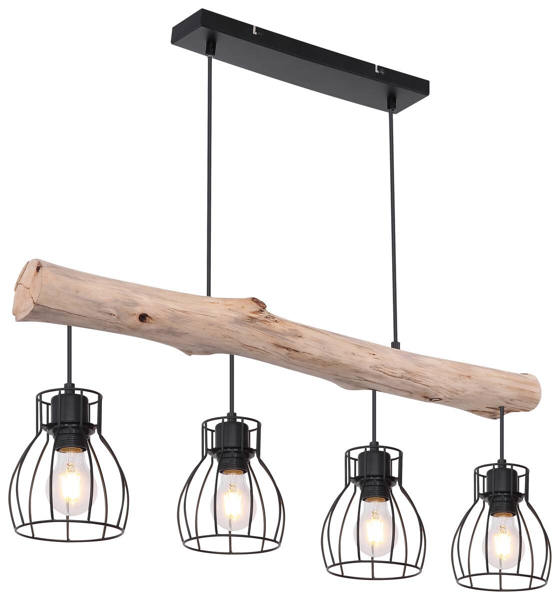 GLOBO Pendelleuchte Mina natur schwarz Holz Metall B/H: ca. 83x140 cm E27 4 Brennstellen