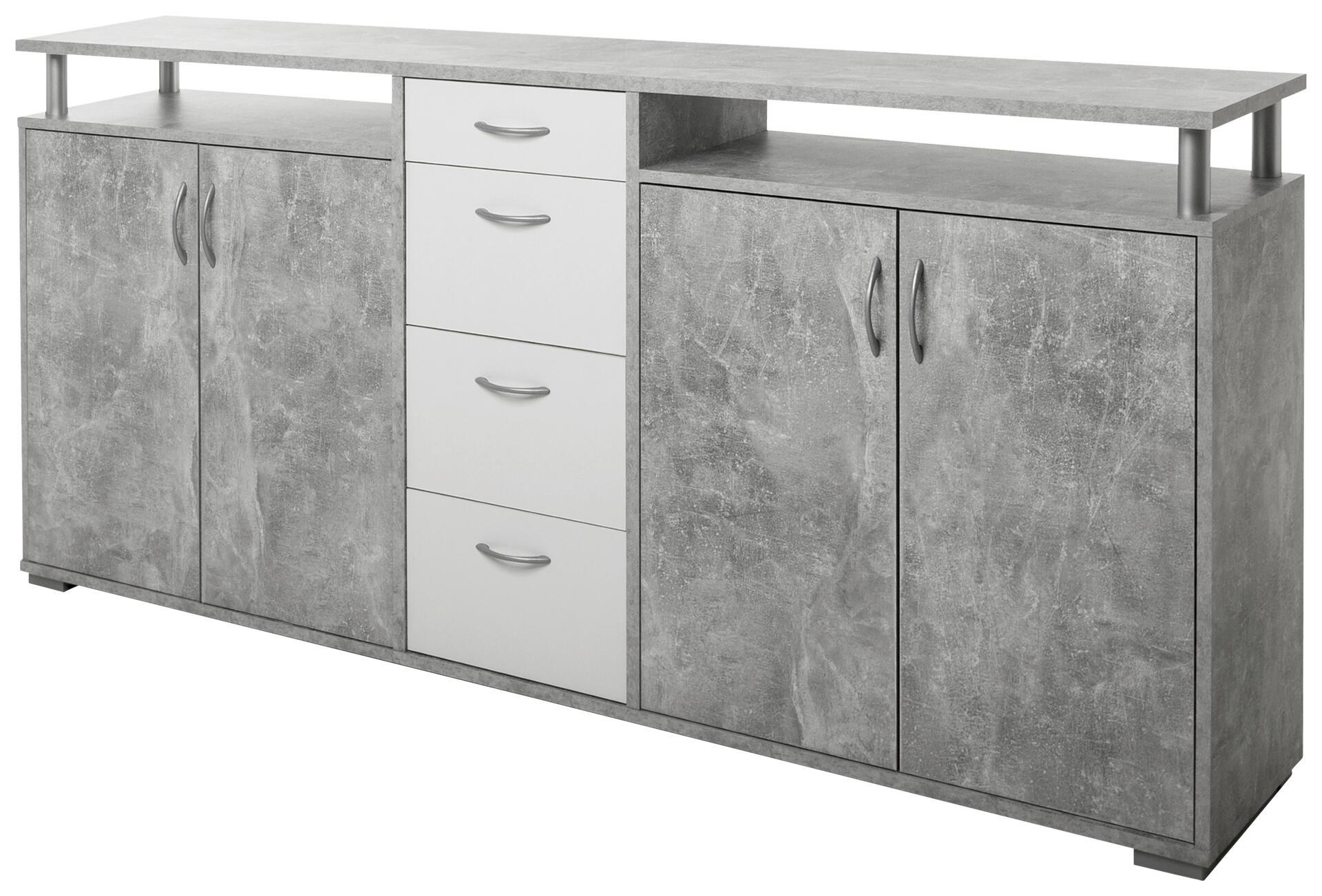 Sideboard Maximo Beton Optik weiß B/H/T: ca. 208x94x38 cm