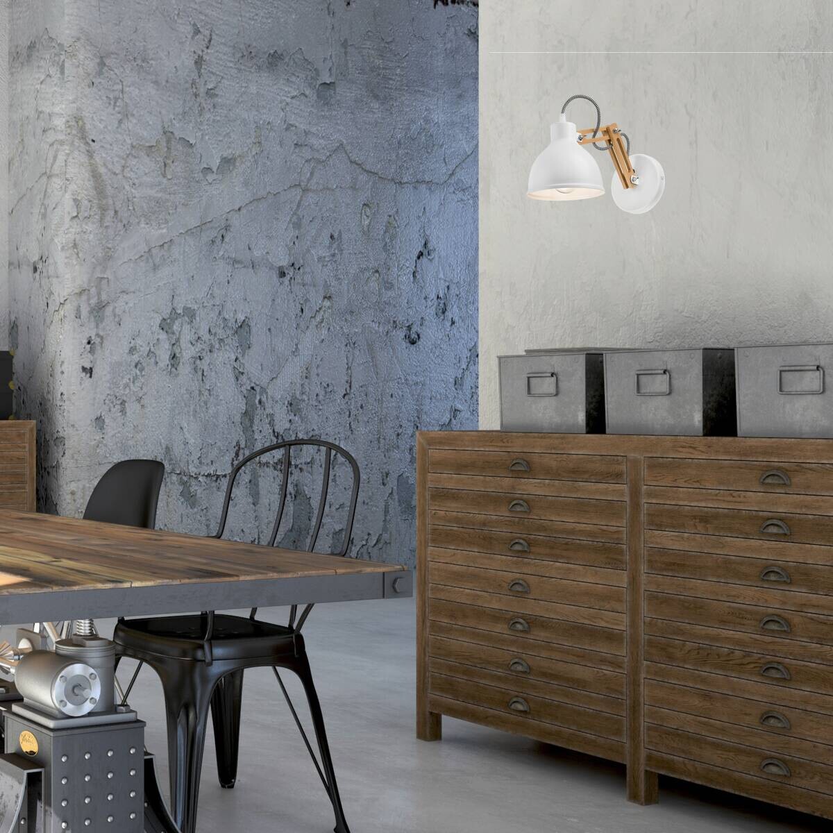 Lamkur Wandleuchte Marcello weiß Stahl Holz B/H/L: ca. 35x25x35 cm E14 1 Brennstellen