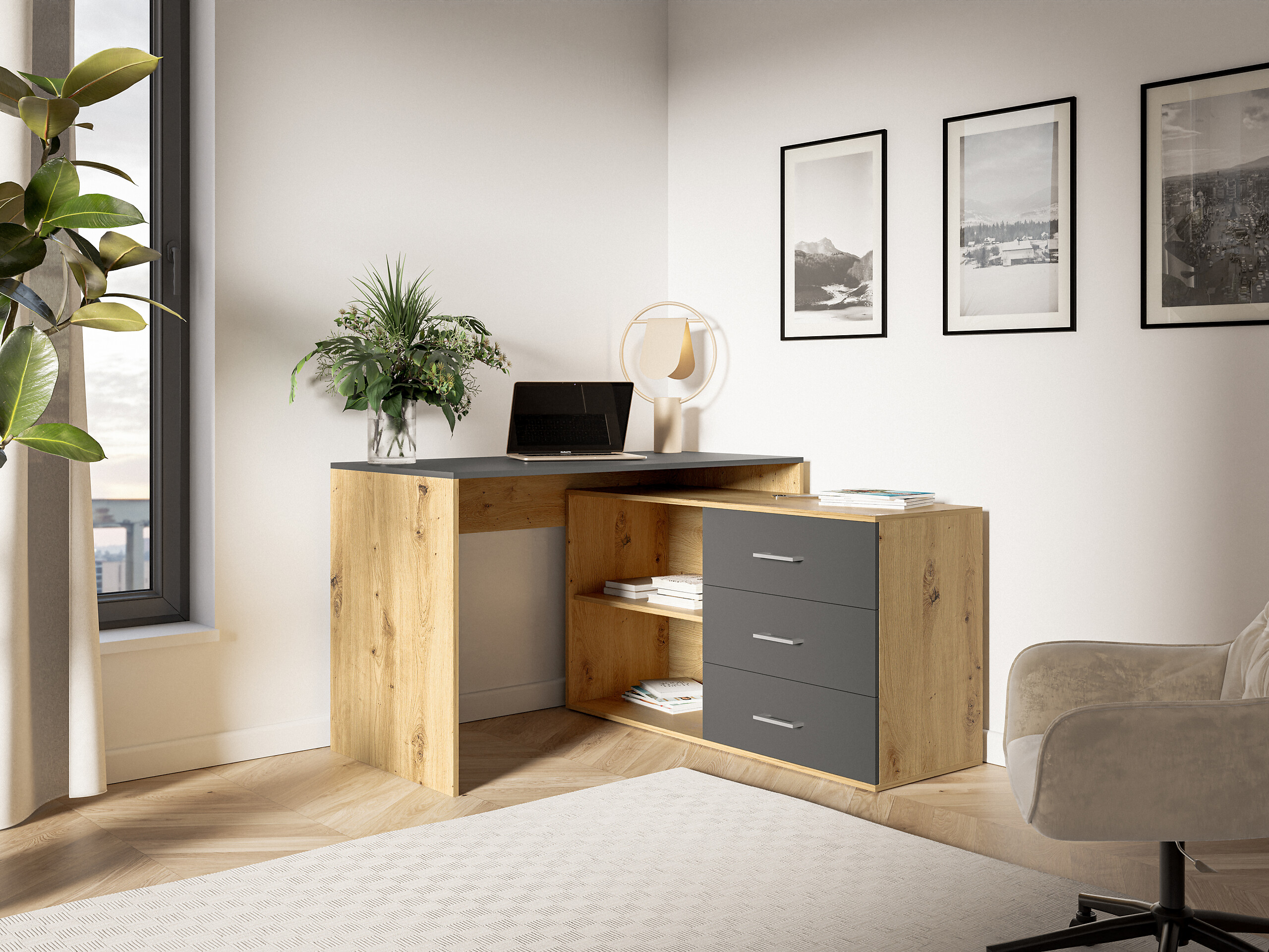 Schreibtisch KURT Eiche Artisan Nachbildung anthrazit B/H/T: ca. 120x75,4x122 cm Schreibtisch KURT Eiche Artisan Nachbildung anthrazit B/H/T: ca. 120x75,4x122 cm