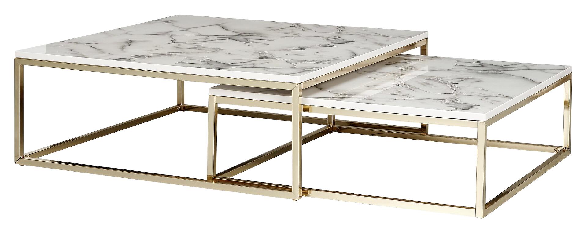 Wohnling Couchtisch 2er-Set. weiß Marmor gold MDF Stahl Wohnling Couchtisch 2er-Set. weiß Marmor gold MDF Stahl