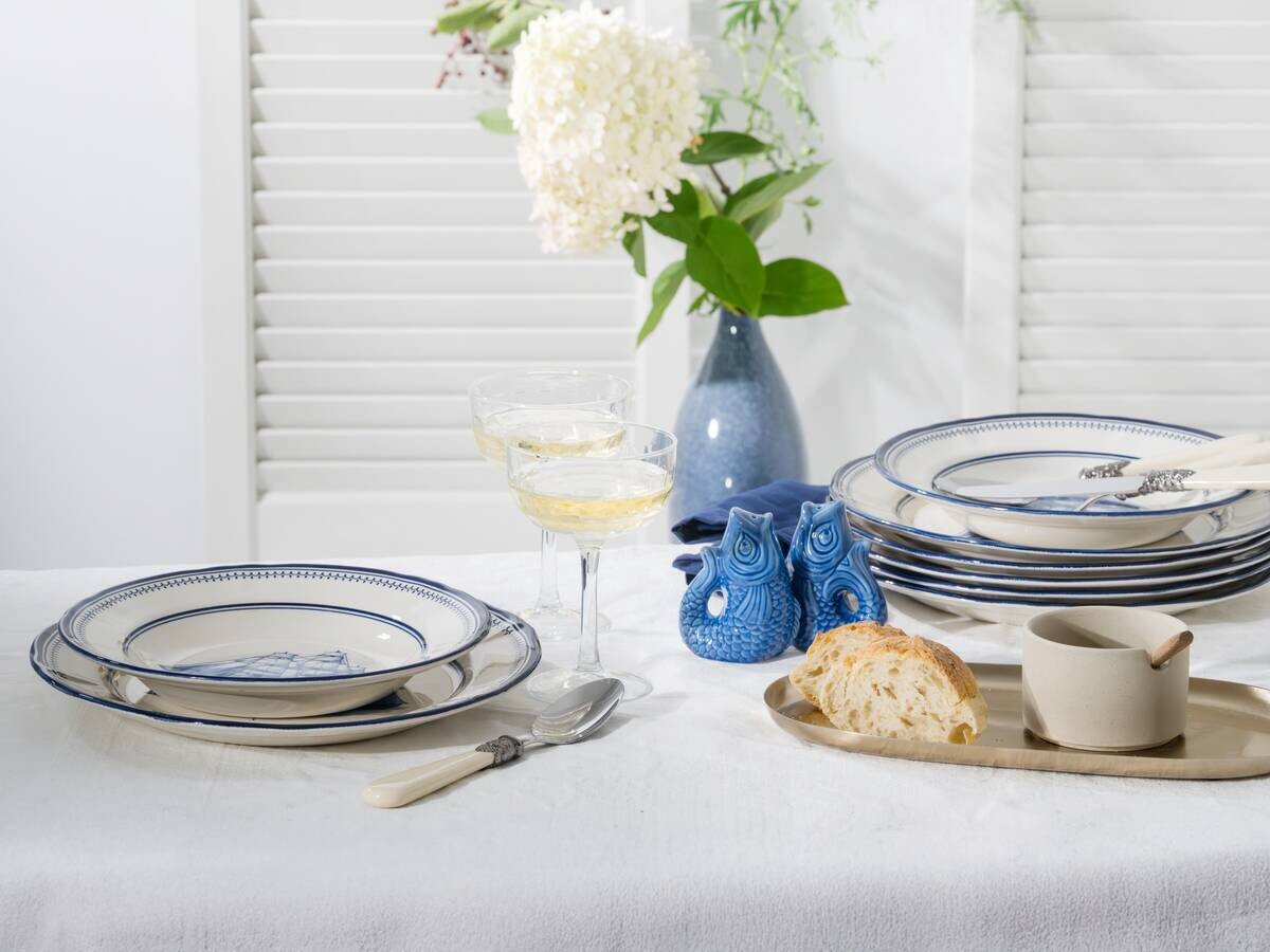 CreaTable Tafelservice Segelschiff blau Steingut 12 tlg.