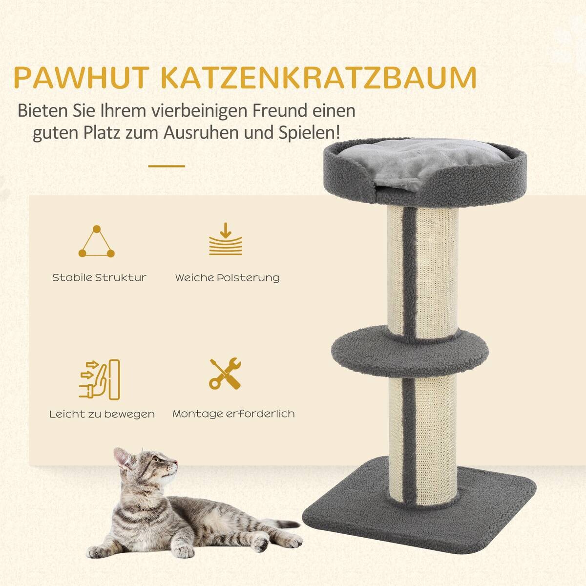 PawHut Kratzbaum grau Spanplatte B/H/L: ca. 45x91x45 cm