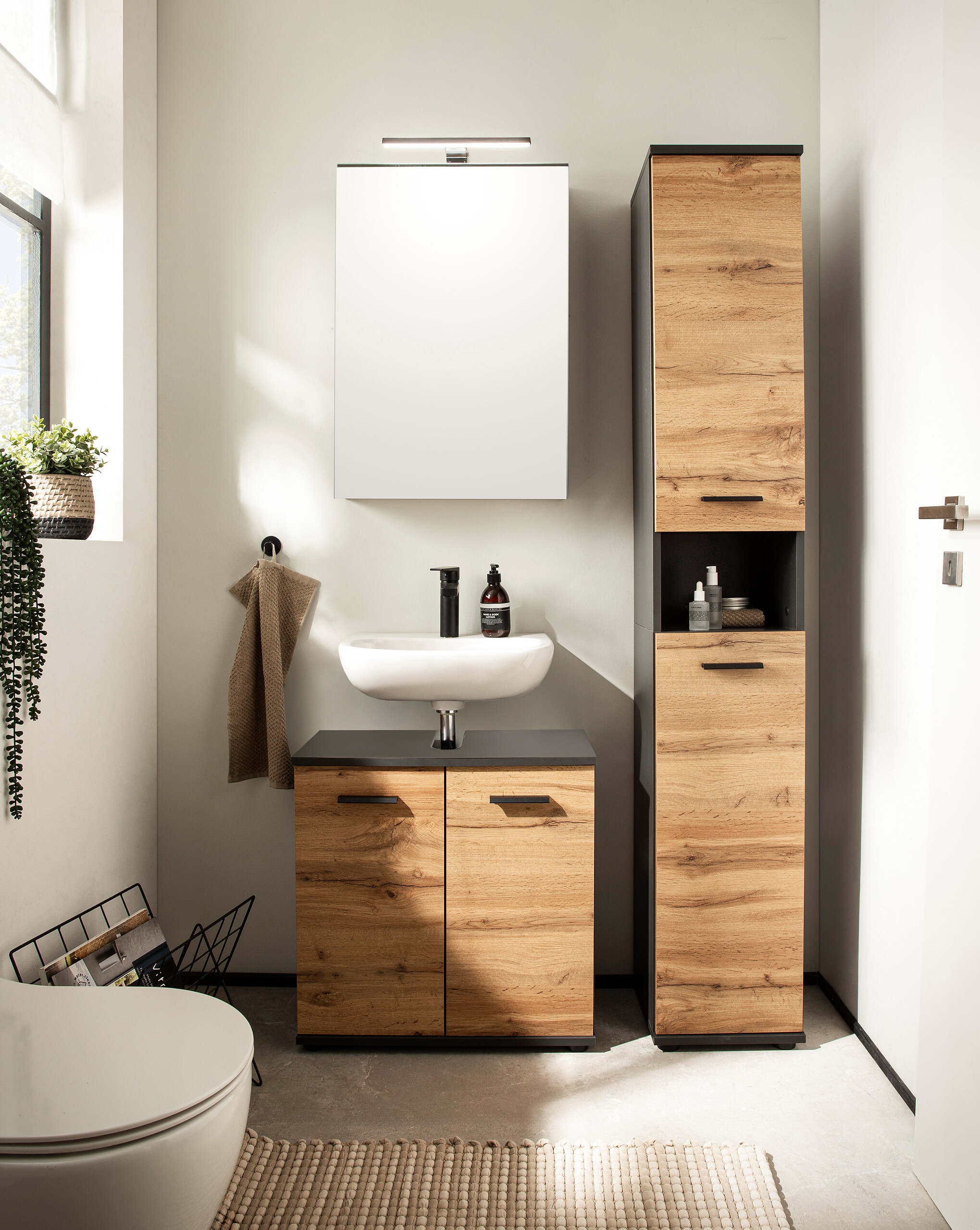 Badhochschrank Lanos Eiche Nachbildung anthrazit B/H/T: ca. 30x178,4x32,6 cm