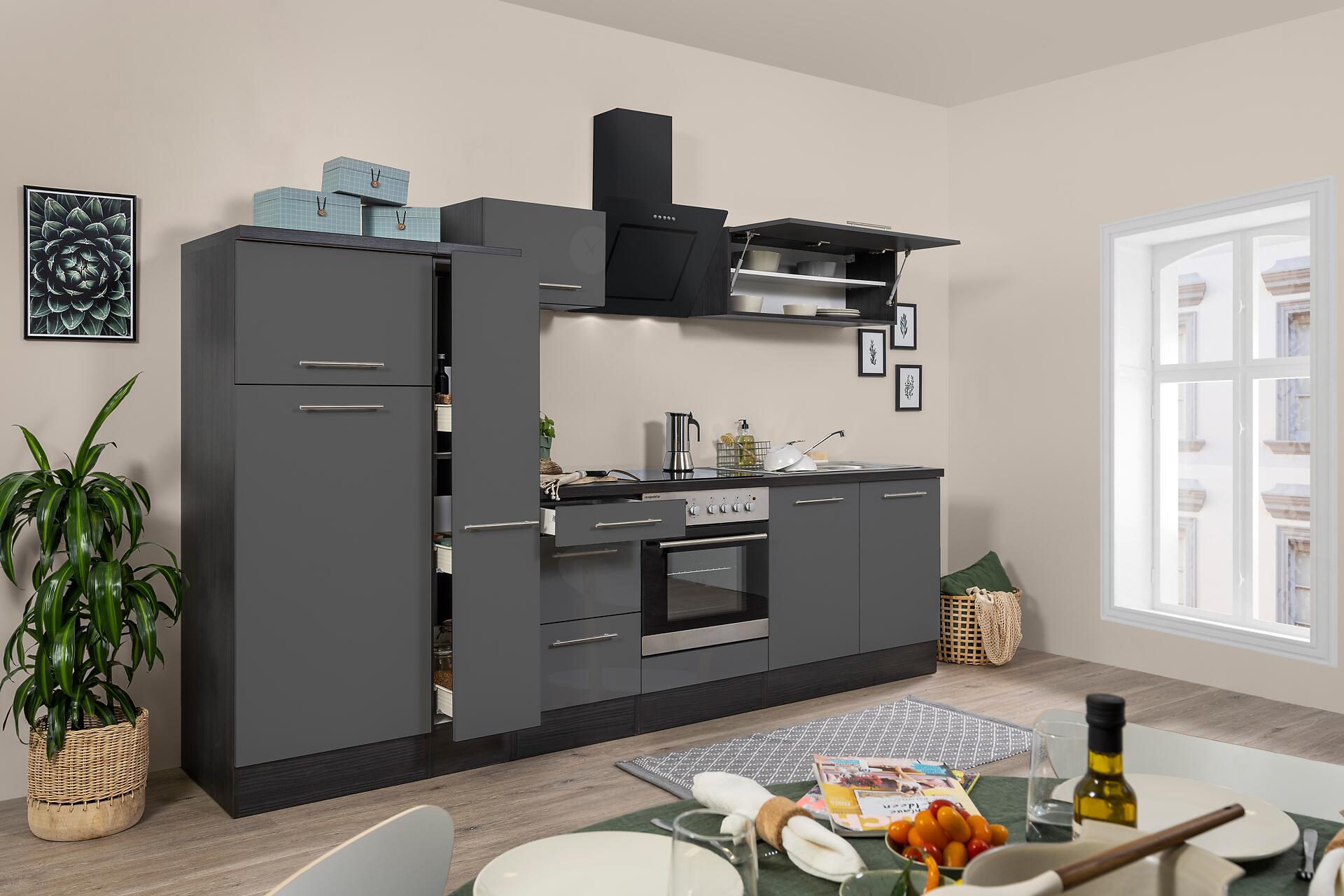 Respekta Küchenblock Amanda grau Hochglanz B/H/T: ca. 300x200x60 cm